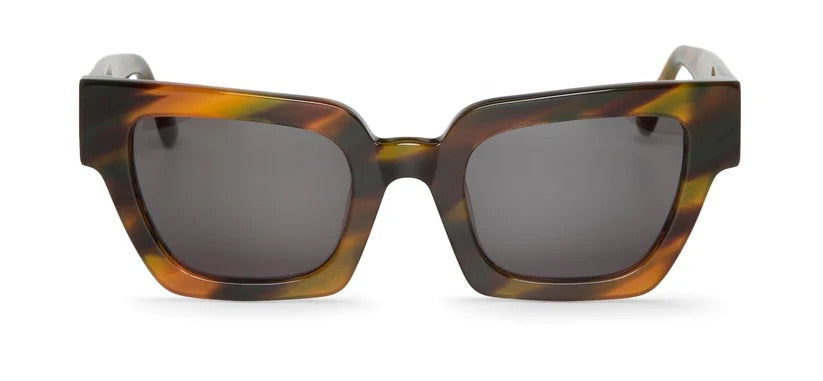 Brown/green/black/orange patterned sunglasses with square frame