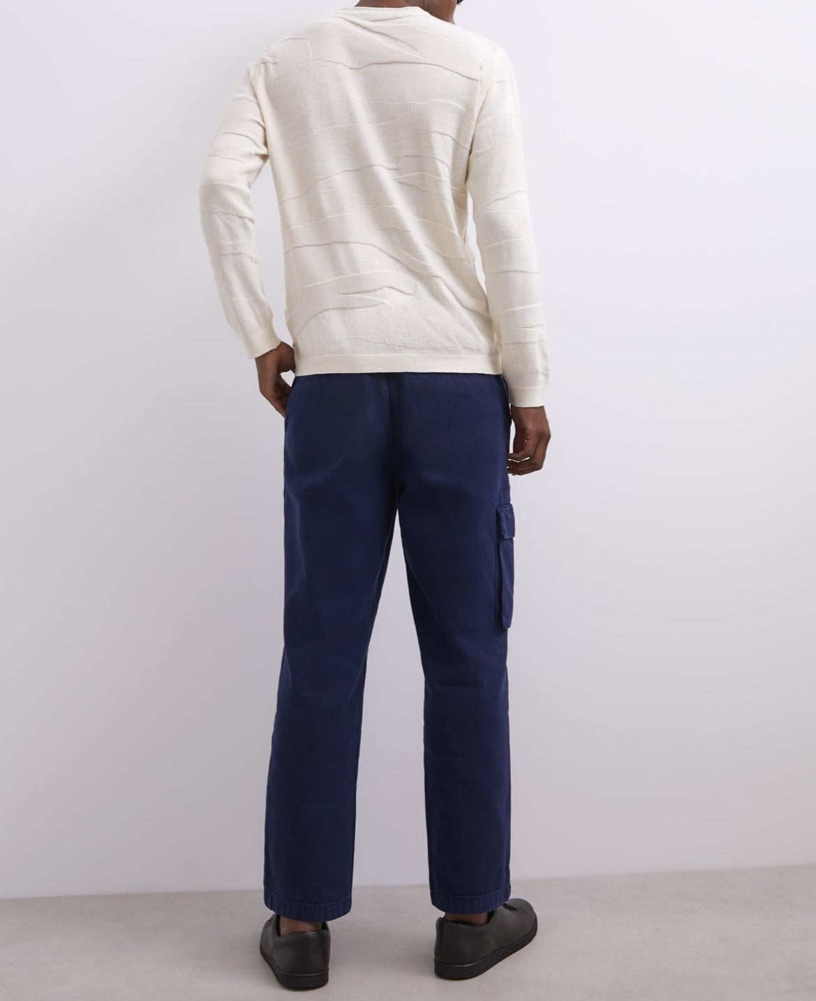 Men Jersey | Beige Cotton Intarsia Round Neck Sweater by Spanish designer Adolfo Dominguez