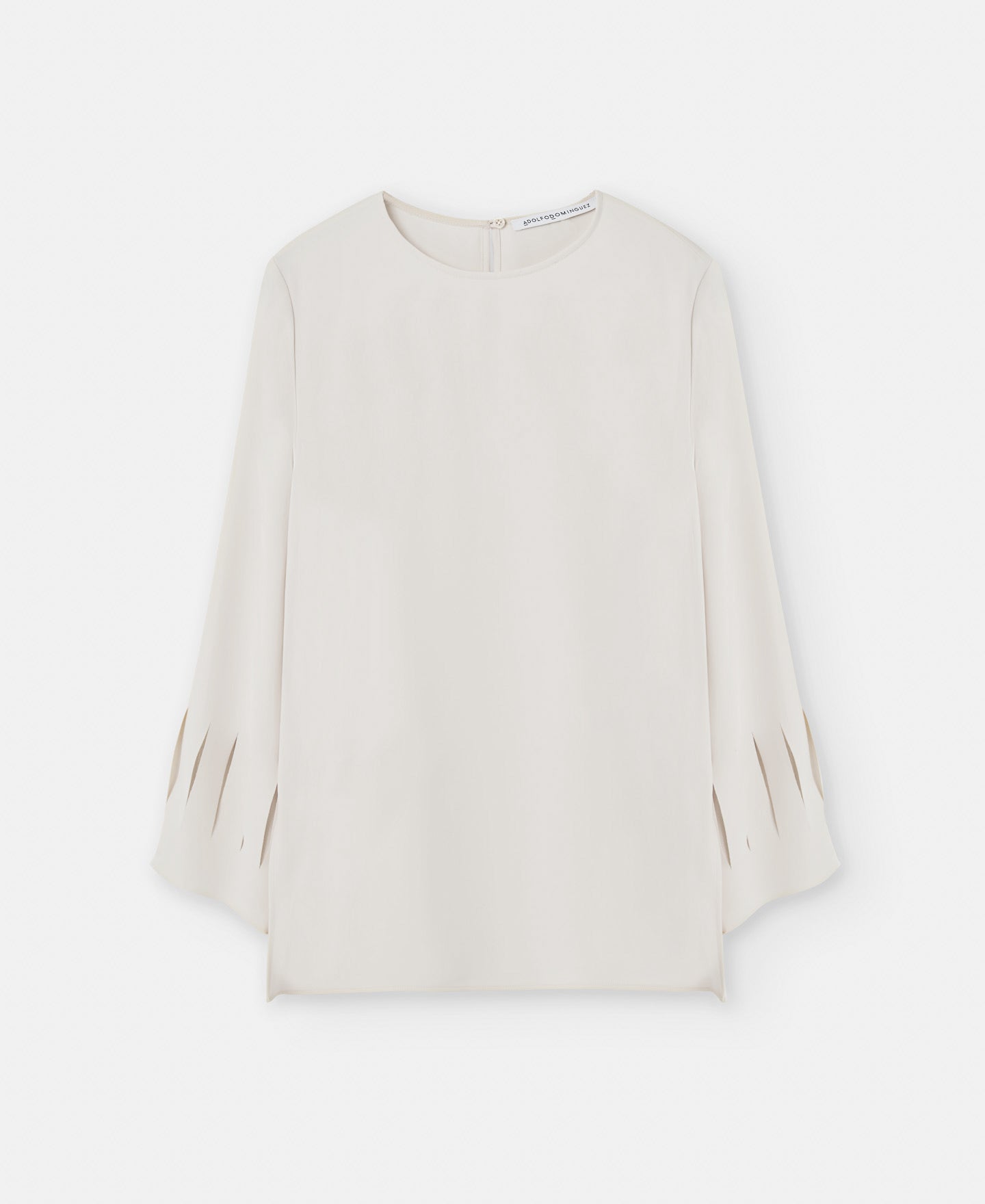 Women Long-Sleeve Shirt | Beige Crew Neck Blouse In Recycled Polyester by Spanish designer Adolfo Dominguez