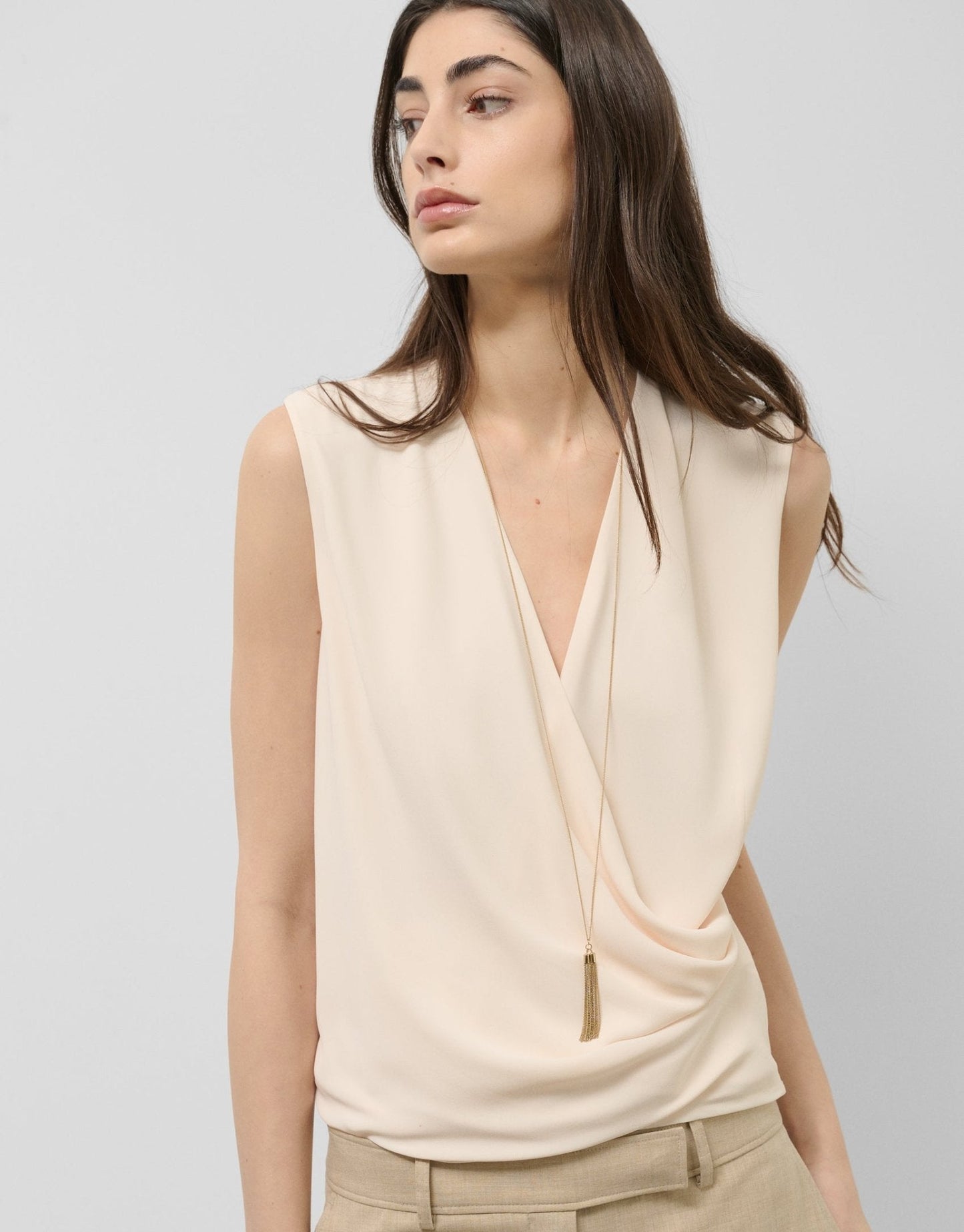 Shirts & Blouses | Beige fluid knit wrap top by Spanish designer Roberto Verino