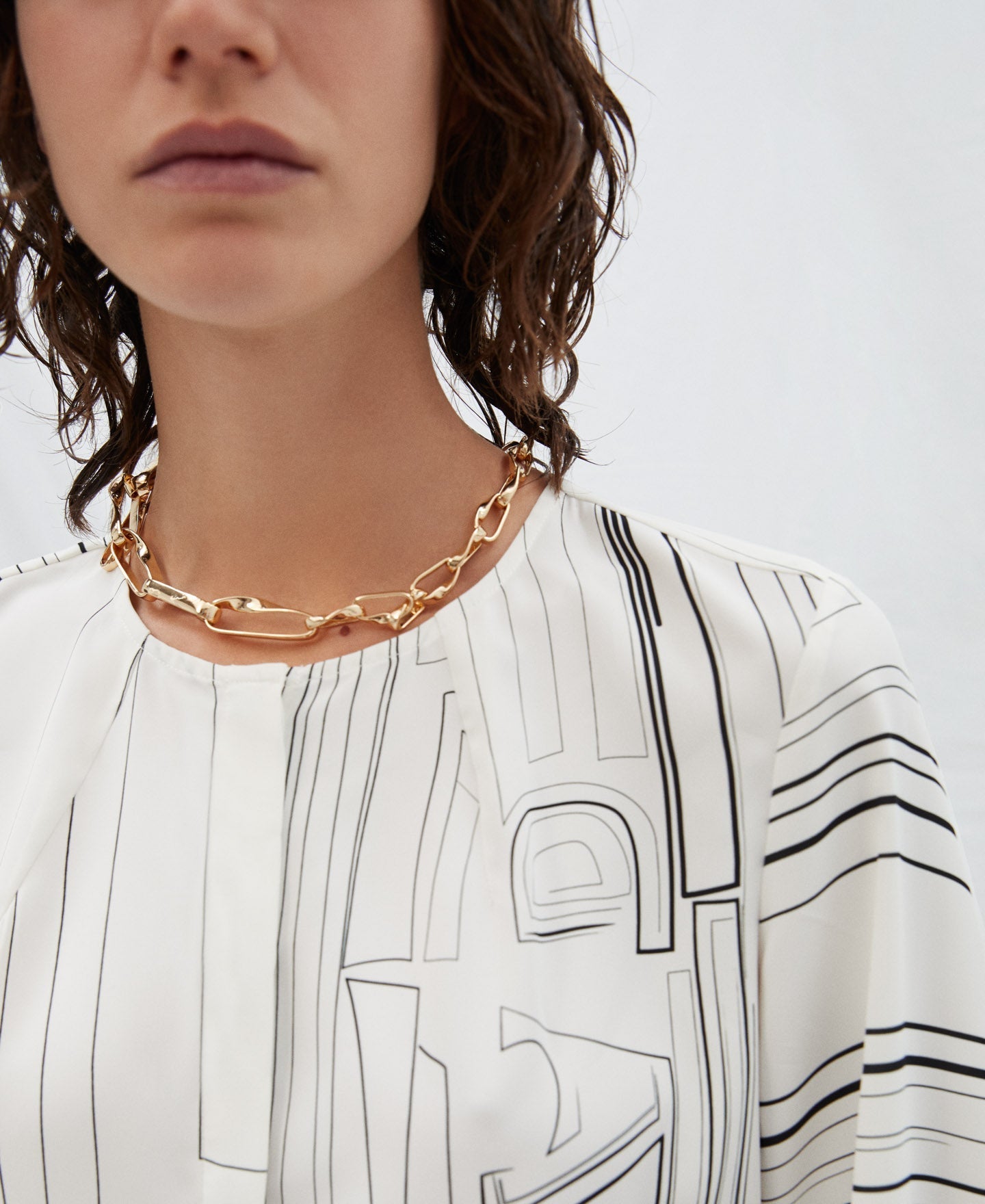 Women Long-Sleeve Shirt | Beige Labyrinth Print Blouse by Spanish designer Adolfo Dominguez