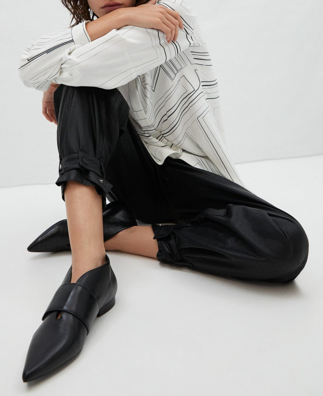Women Long-Sleeve Shirt | Beige Labyrinth Print Blouse by Spanish designer Adolfo Dominguez