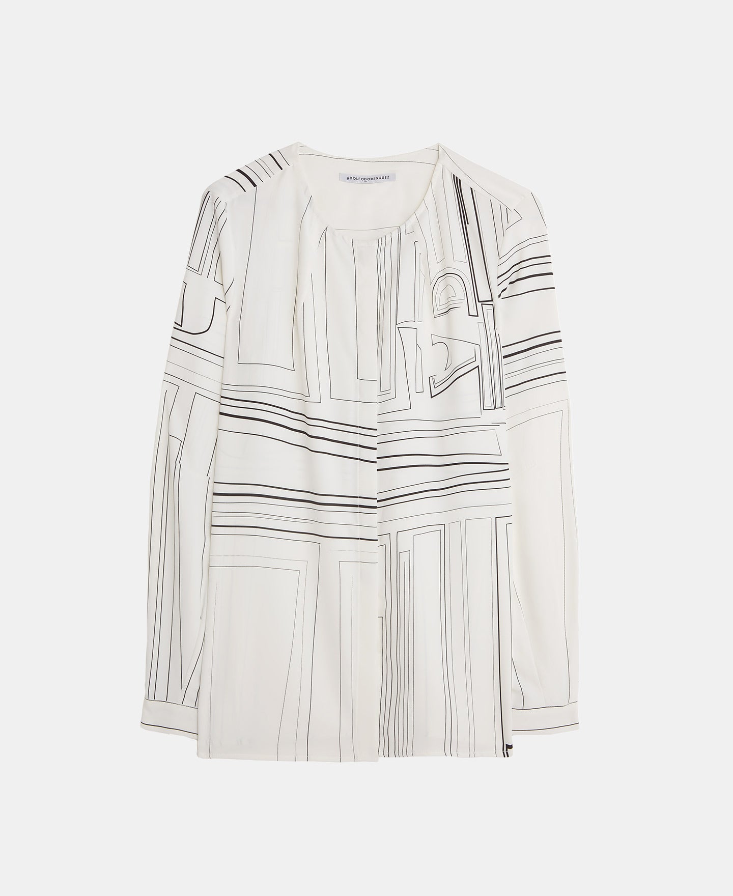 Women Long-Sleeve Shirt | Beige Labyrinth Print Blouse by Spanish designer Adolfo Dominguez