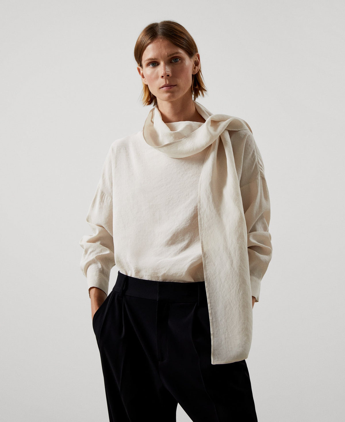 Women Shirt | Beige Modal Fabric Blouse by Spanish designer Adolfo Dominguez