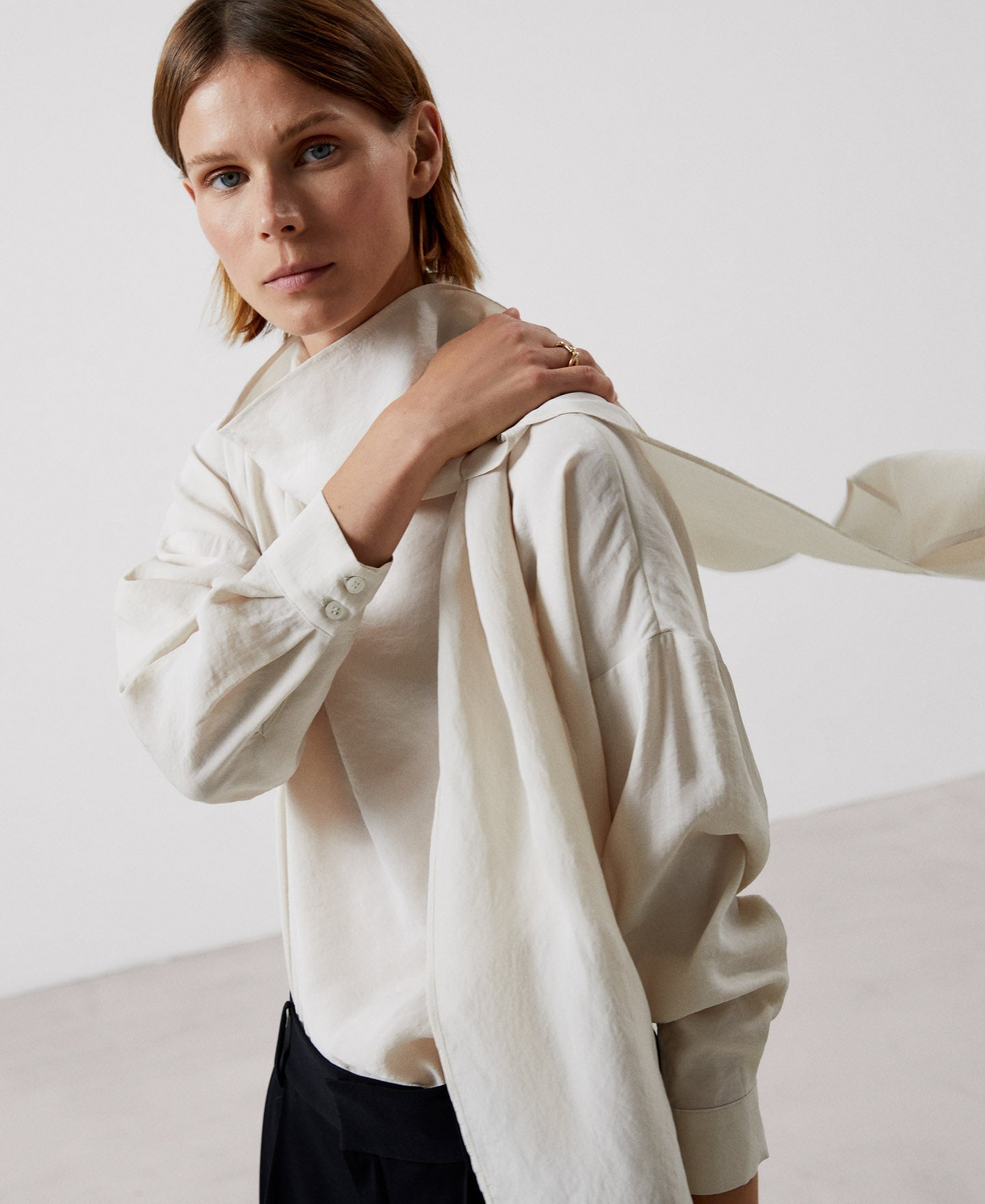 Women Shirt | Beige Modal Fabric Blouse by Spanish designer Adolfo Dominguez