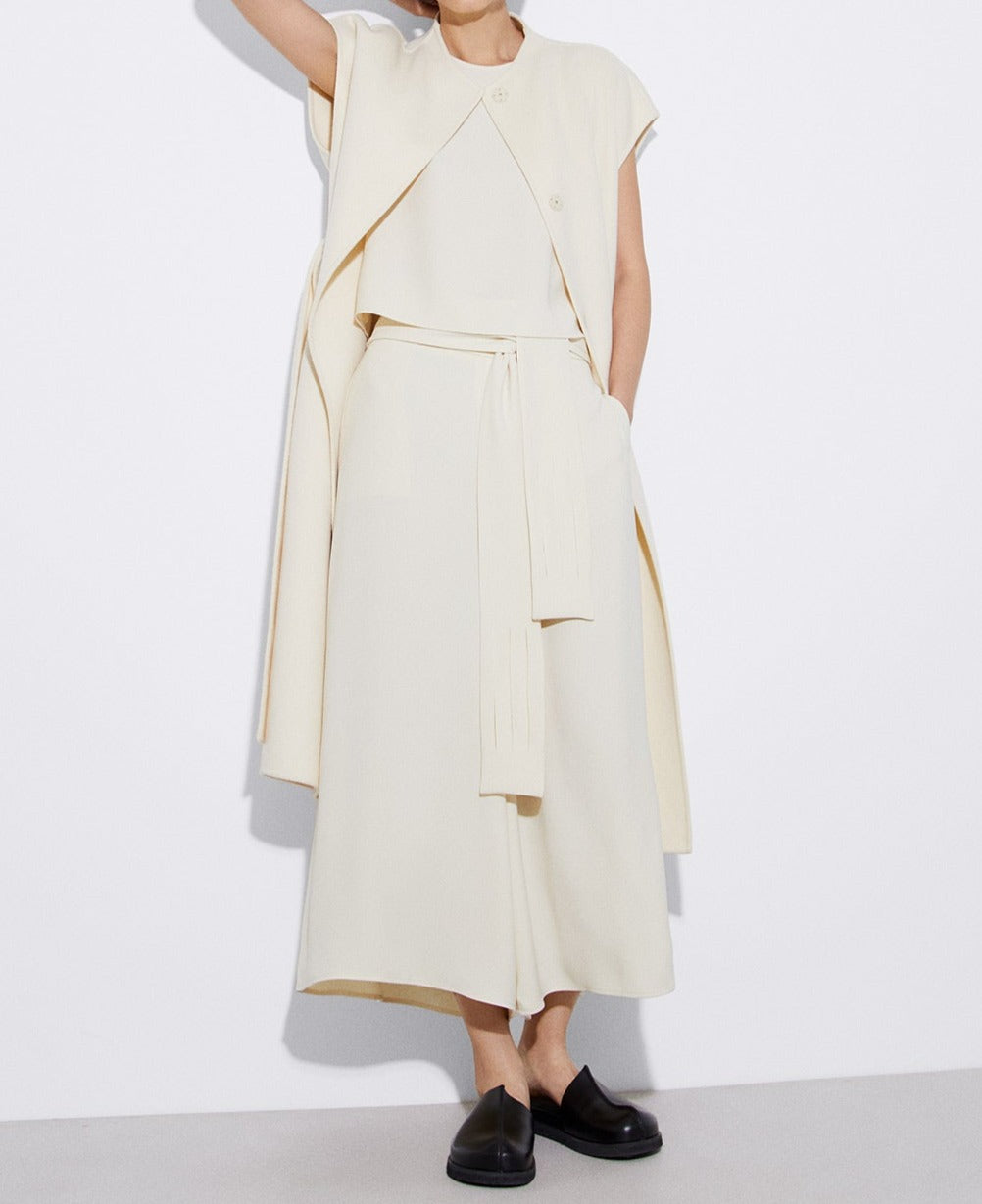 Women Trousers | Beige Recycled Polyester Palazzo Trousers by Spanish designer Adolfo Dominguez