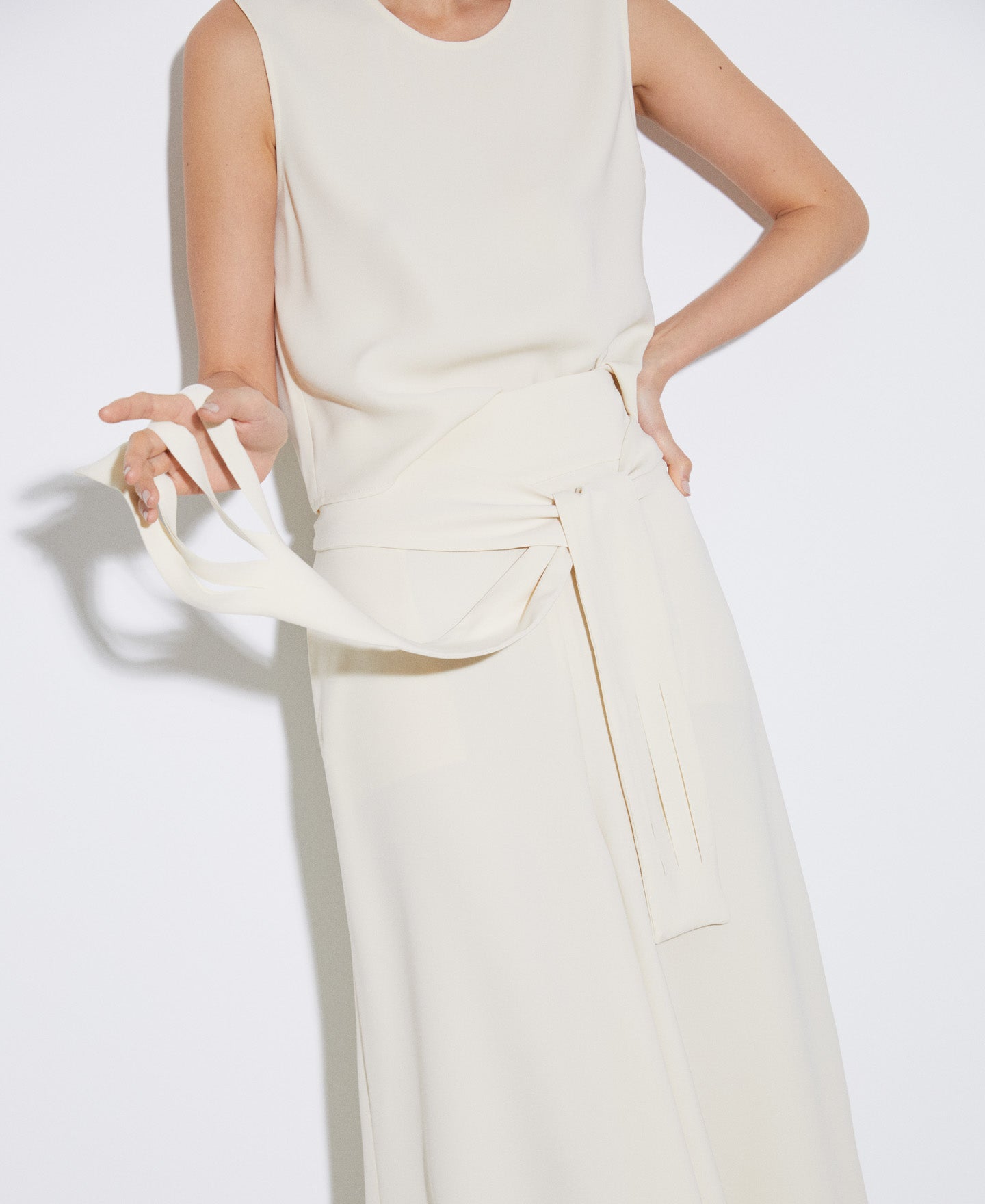 Women Trousers | Beige Recycled Polyester Palazzo Trousers by Spanish designer Adolfo Dominguez