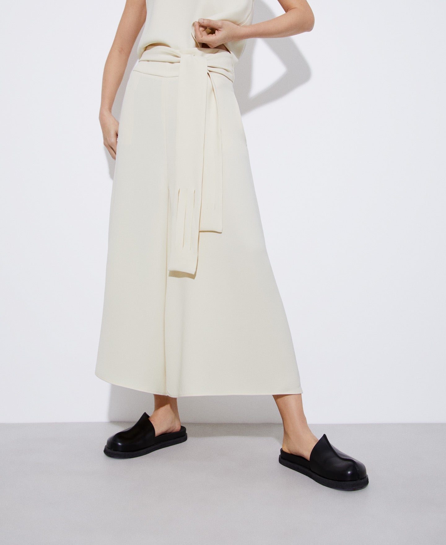 Women Trousers | Beige Recycled Polyester Palazzo Trousers by Spanish designer Adolfo Dominguez