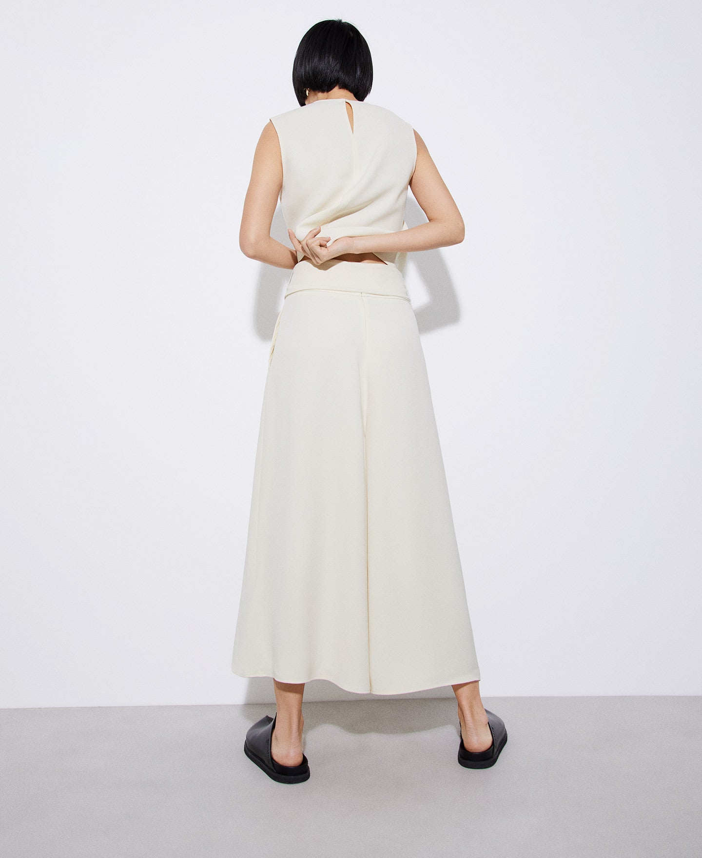 Women Trousers | Beige Recycled Polyester Palazzo Trousers by Spanish designer Adolfo Dominguez