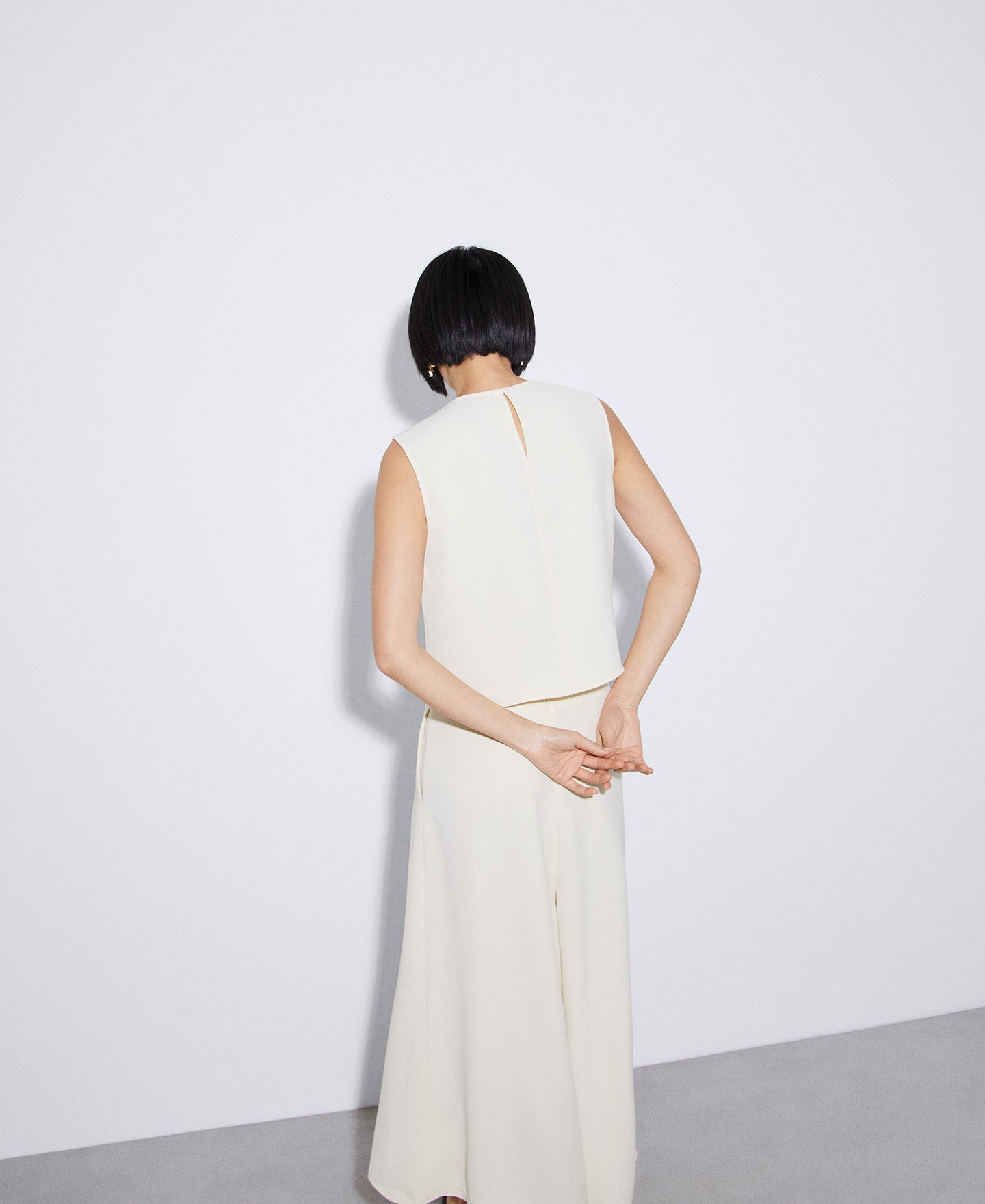 Women Top | Beige Straight Top In Recycled Polyester by Spanish designer Adolfo Dominguez