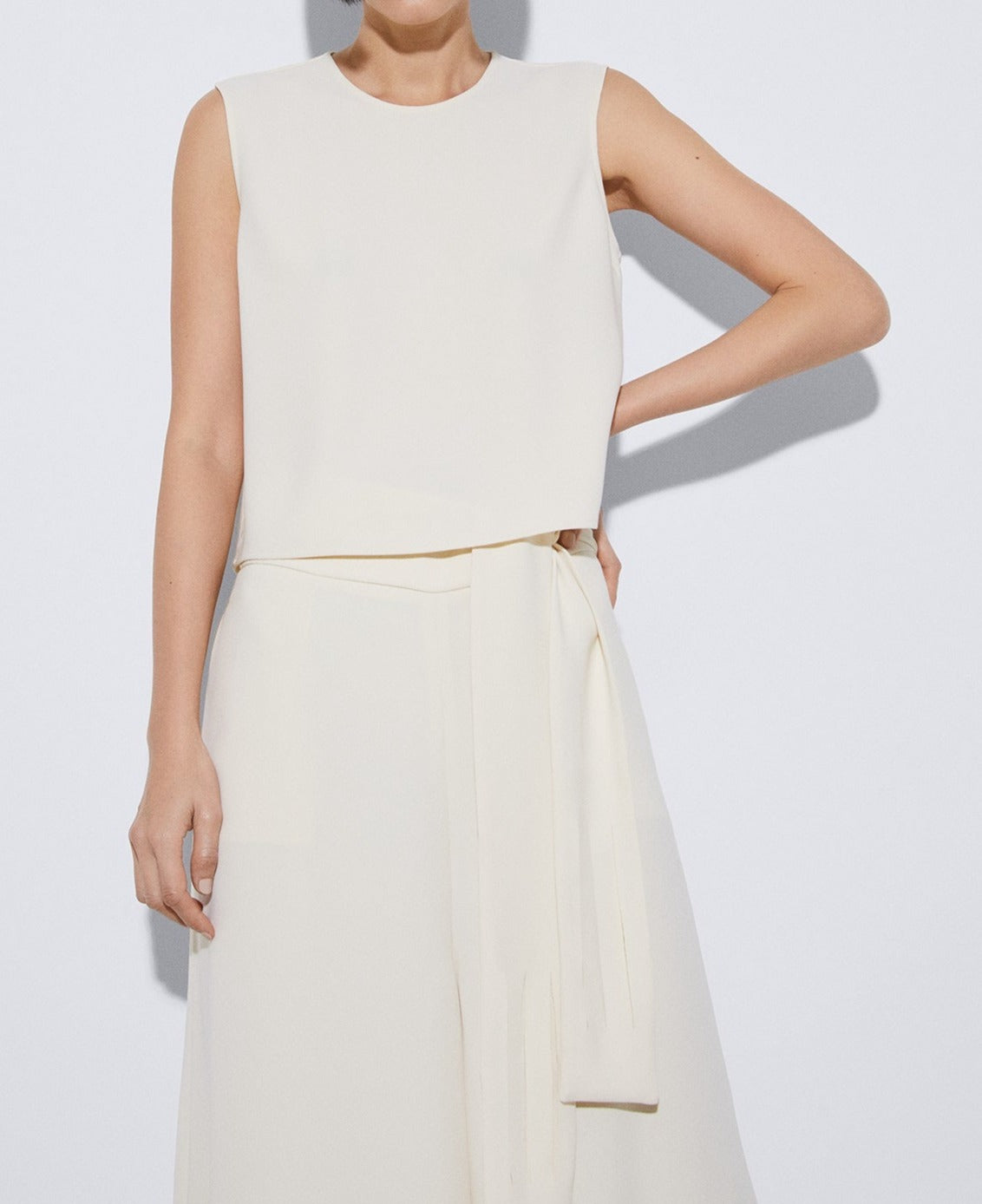 Women Top | Beige Straight Top In Recycled Polyester by Spanish designer Adolfo Dominguez