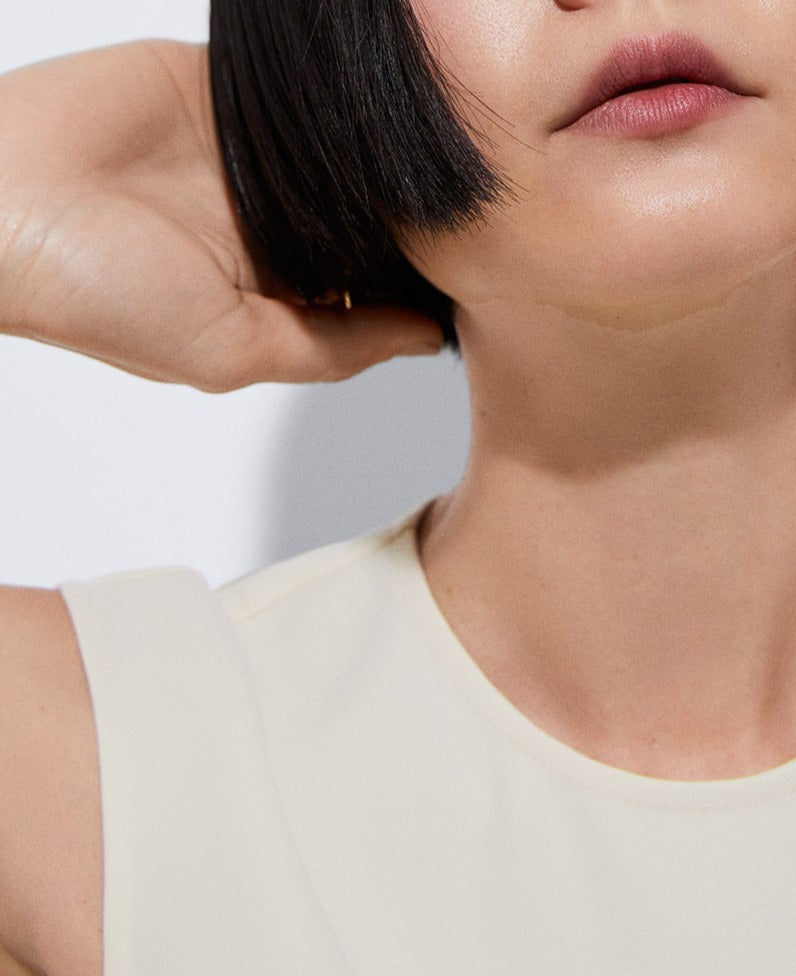 Women Top | Beige Straight Top In Recycled Polyester by Spanish designer Adolfo Dominguez