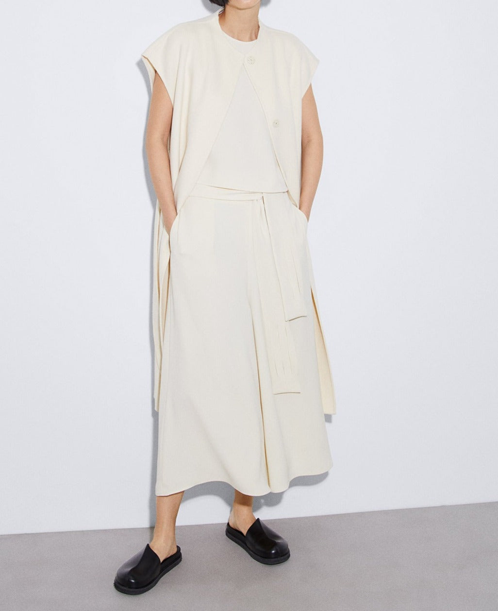 Women Top | Beige Straight Top In Recycled Polyester by Spanish designer Adolfo Dominguez