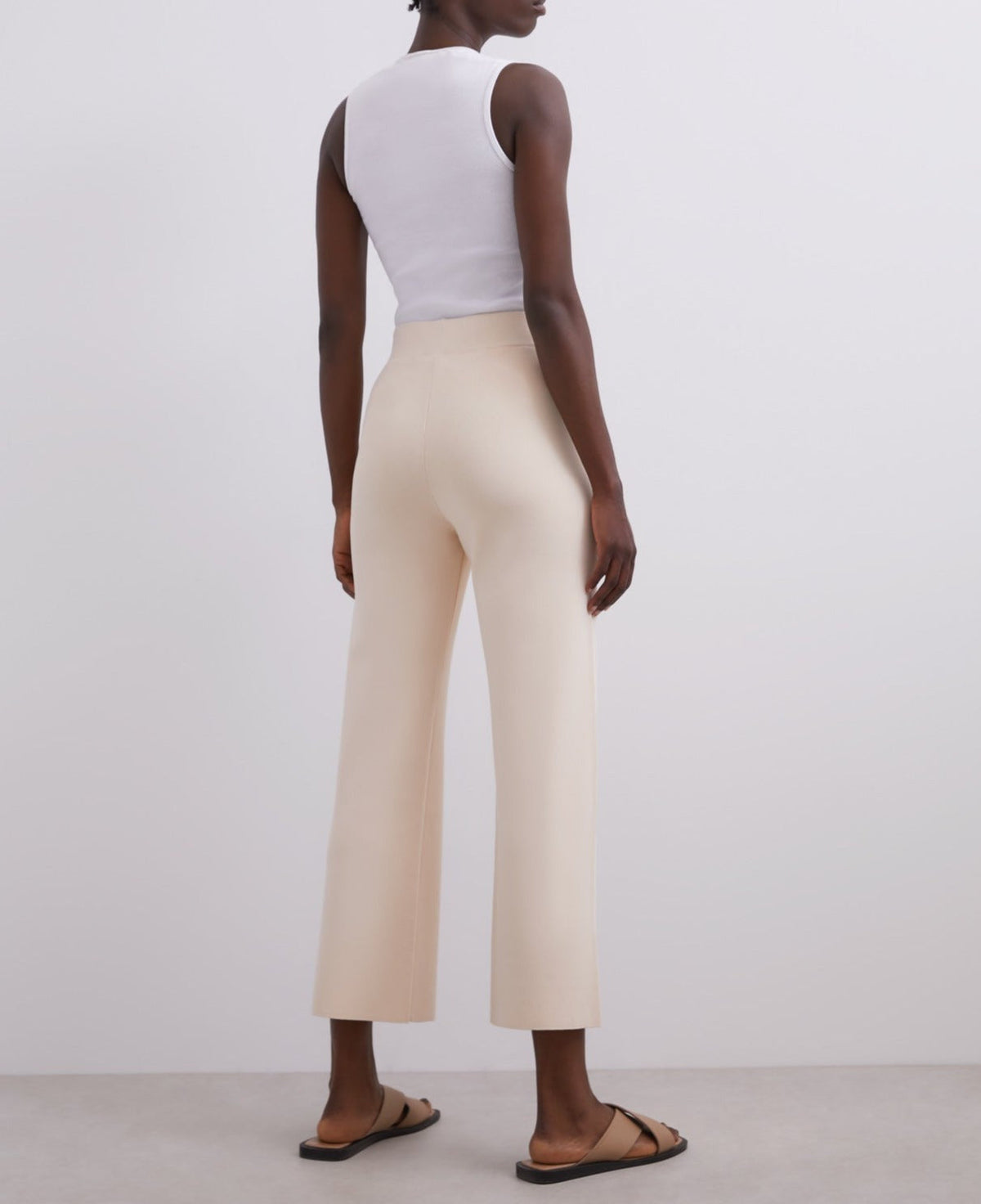 Women Trousers | Beige Viscose Ribbed Knit Pants by Spanish designer Adolfo Dominguez