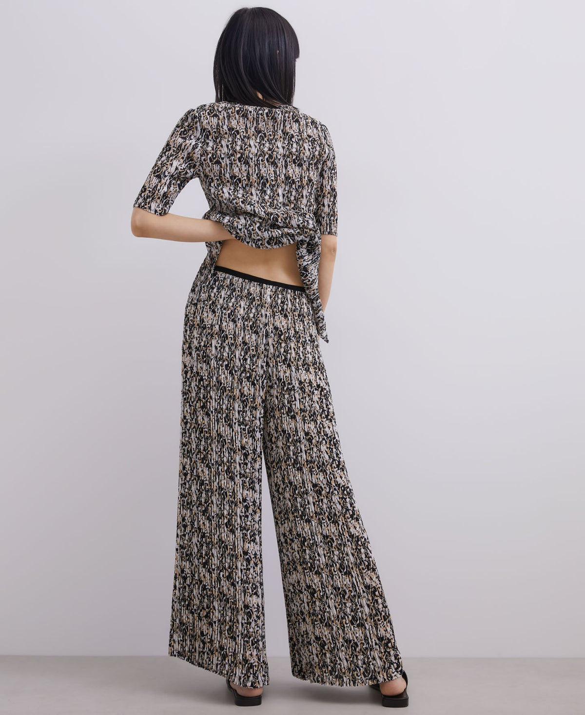 Women Trousers | Beige/Black Print Printed Crinkle Trousers by Spanish designer Adolfo Dominguez