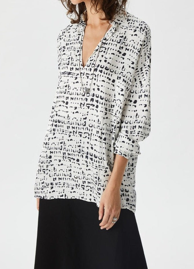 Women Long-Sleeve Shirt | Black And White Shirt With Signature Prin by Spanish designer Adolfo Dominguez