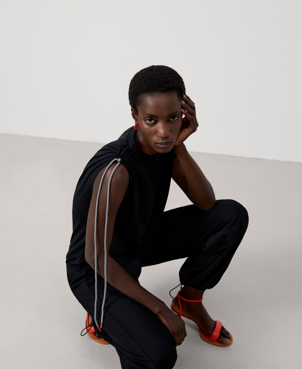 Women T-Shirt (Short Sleeve) | Black Asymmetrical Blouse In Elastic Viscose by Spanish designer Adolfo Dominguez