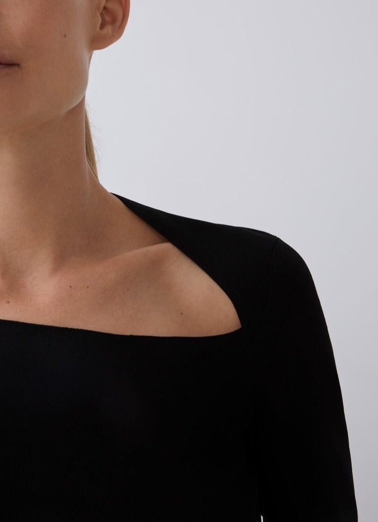Women Jersey | Black Asymmetrical Neckline Sweater by Spanish designer Adolfo Dominguez