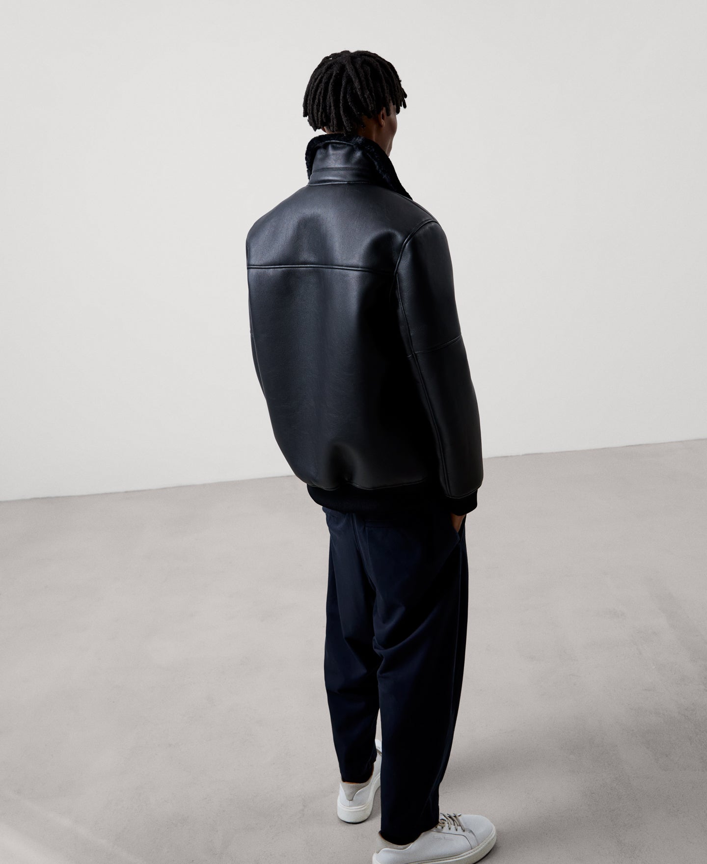 Men Ecoleather | Black Aviator Jacket With Patch Pockets by Spanish designer Adolfo Dominguez