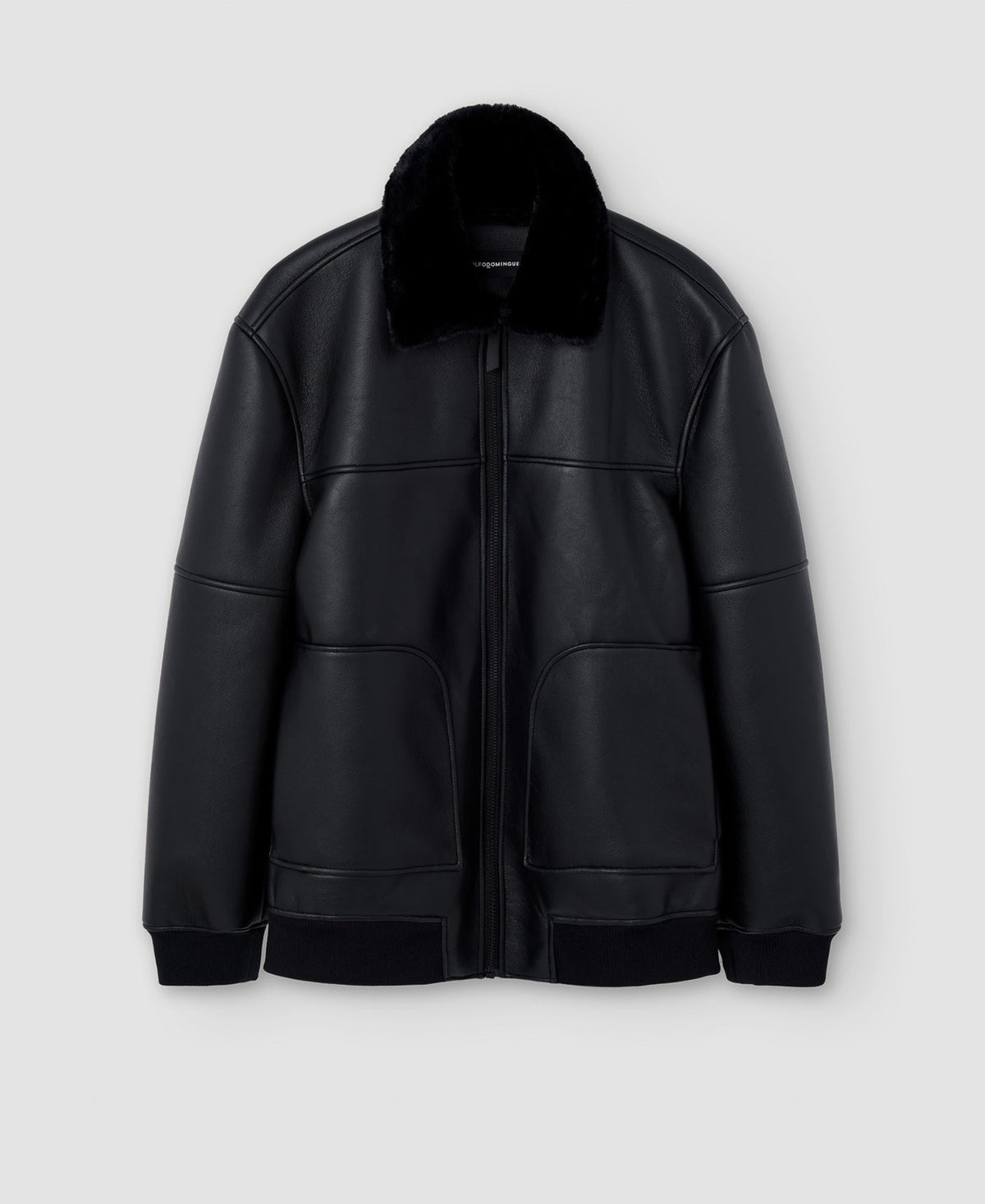 Men Ecoleather | Black Aviator Jacket With Patch Pockets by Spanish designer Adolfo Dominguez