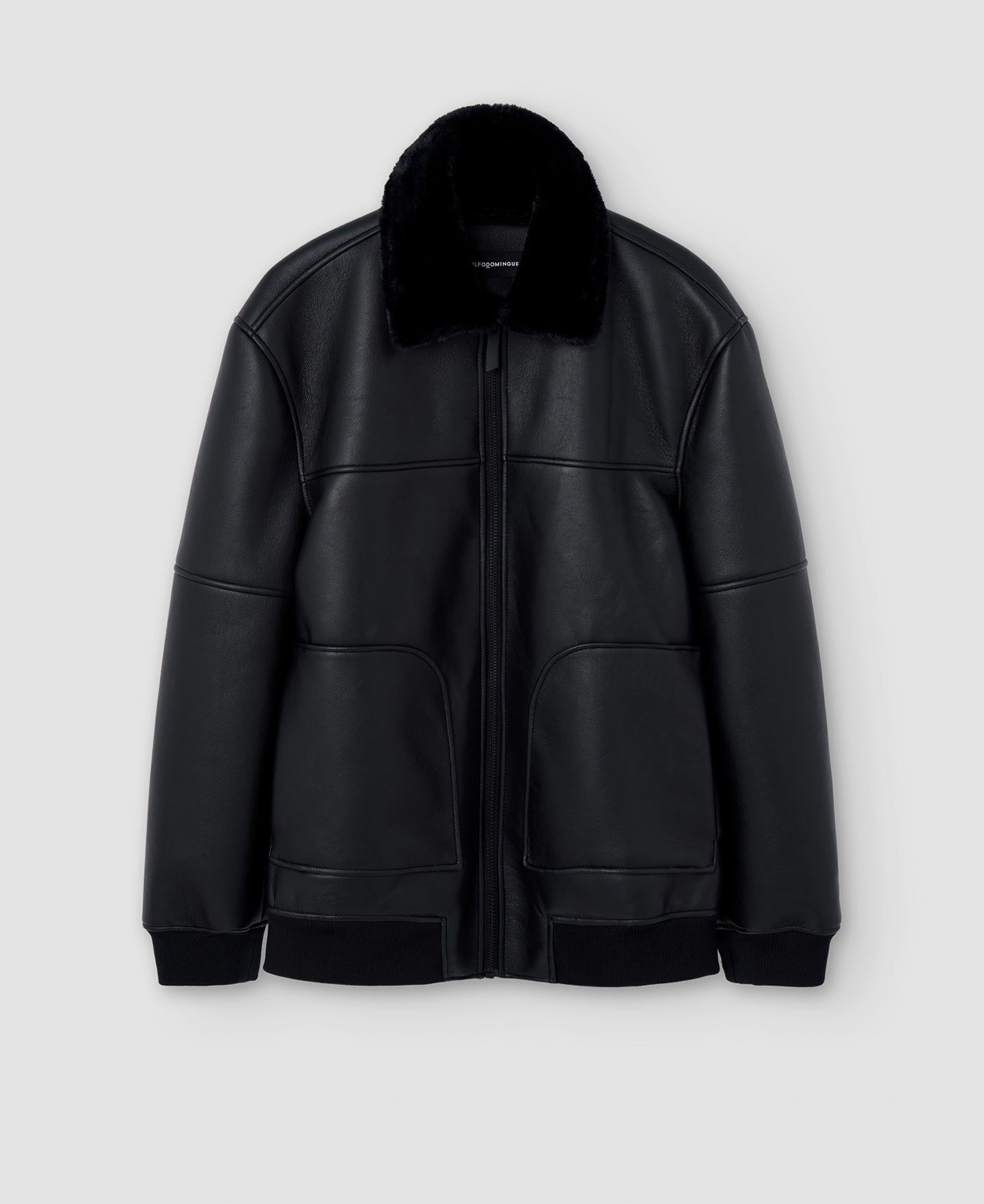 Men Ecoleather | Black Aviator Jacket With Patch Pockets by Spanish designer Adolfo Dominguez