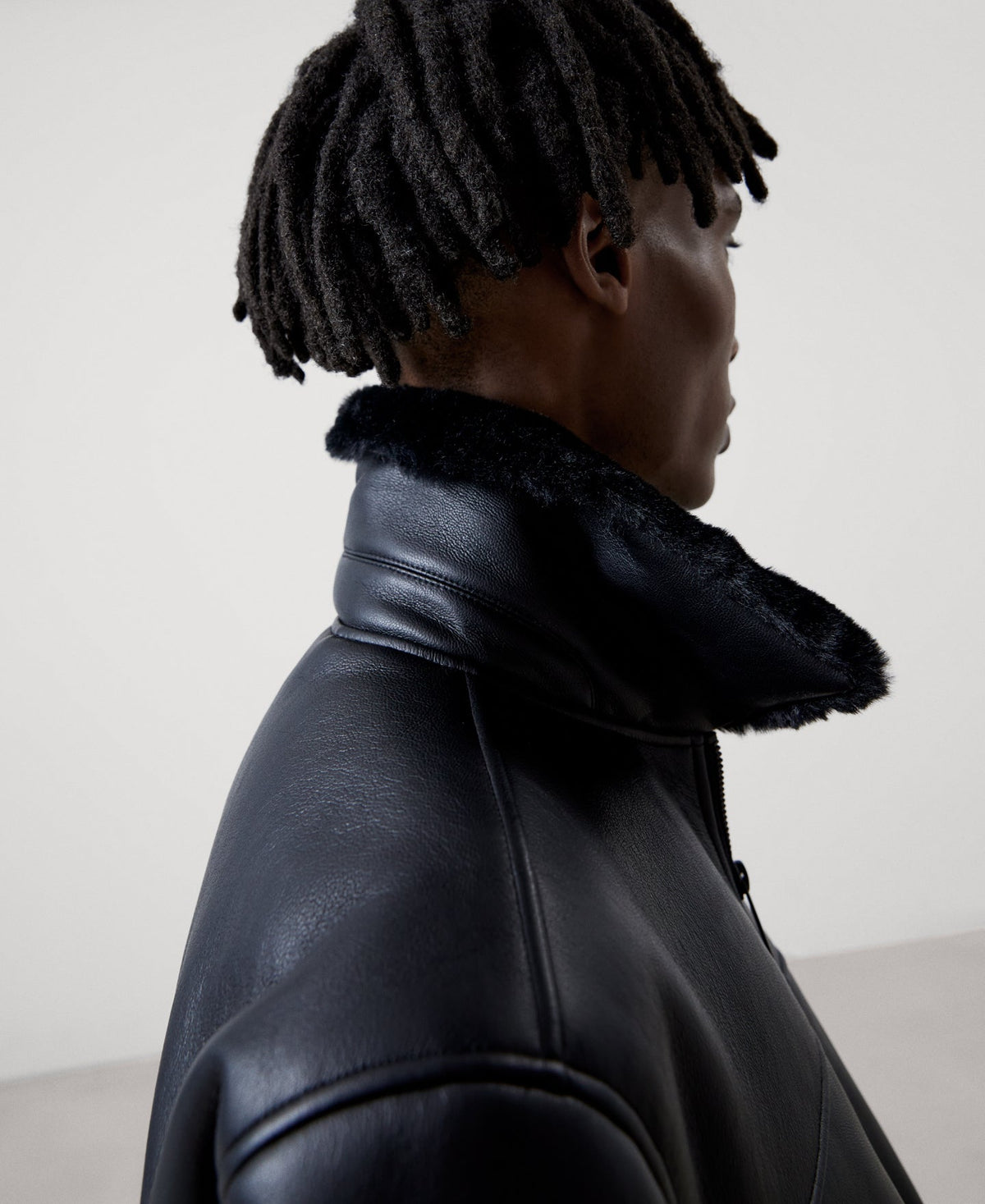 Men Ecoleather | Black Aviator Jacket With Patch Pockets by Spanish designer Adolfo Dominguez