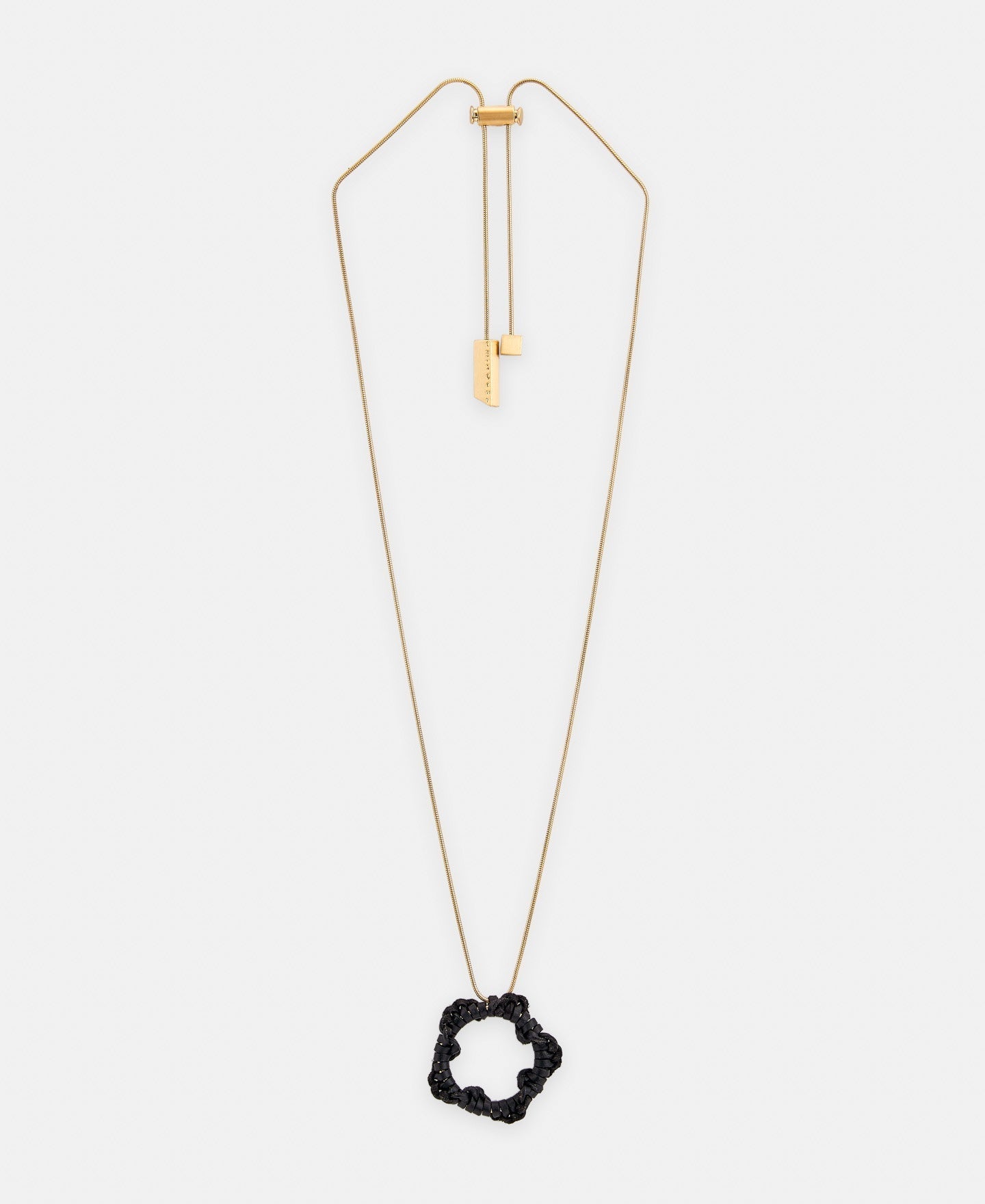 Women Necklace | Black Braided Leather Motif Pendant by Spanish designer Adolfo Dominguez