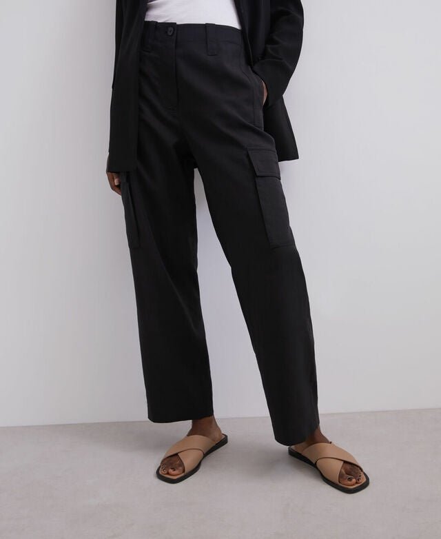 Women Trousers | Black Cargo Trousers Maxi Side Pocket by Spanish designer Adolfo Dominguez