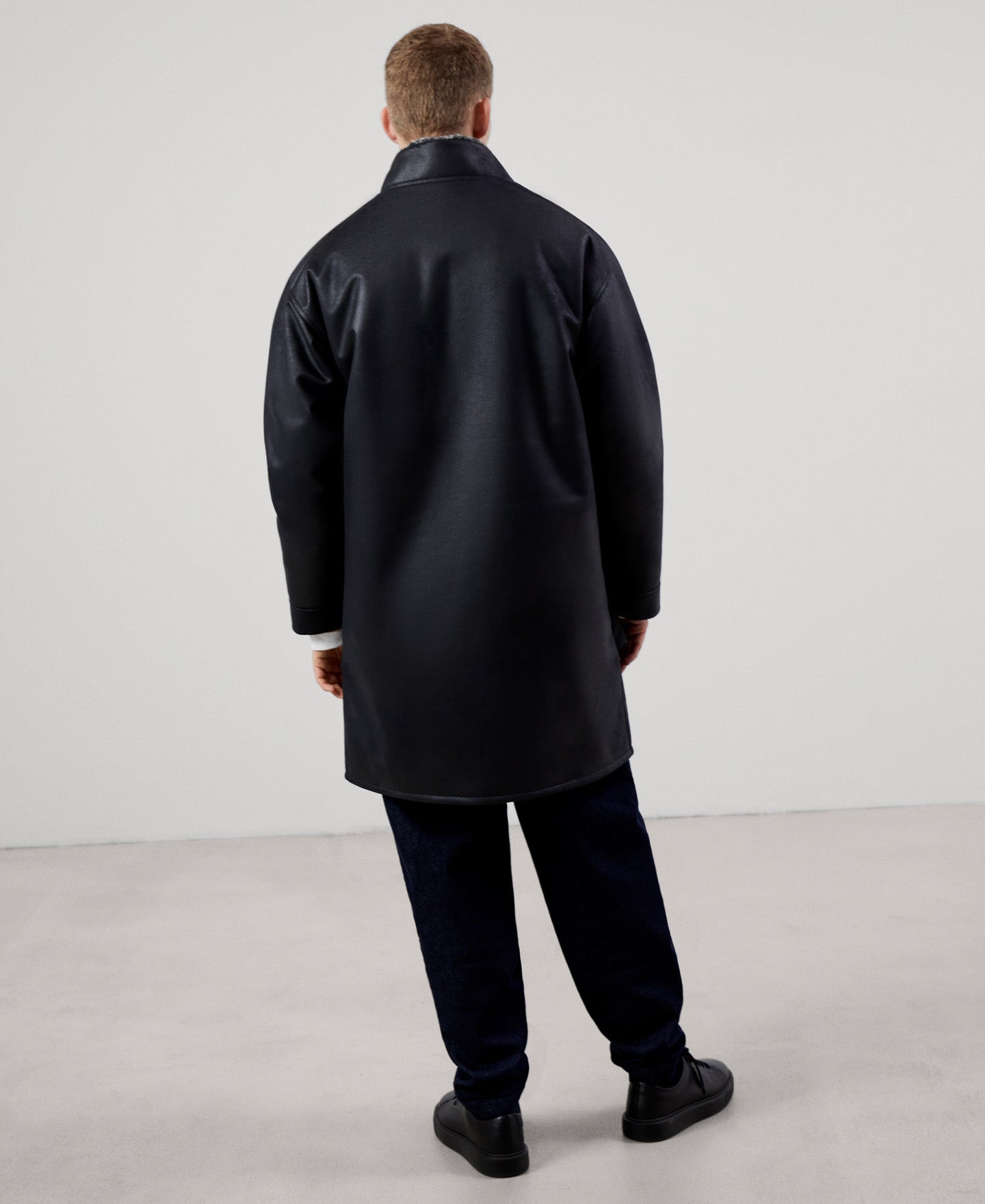 Men Ecoleather | Black Coat by Spanish designer Adolfo Dominguez