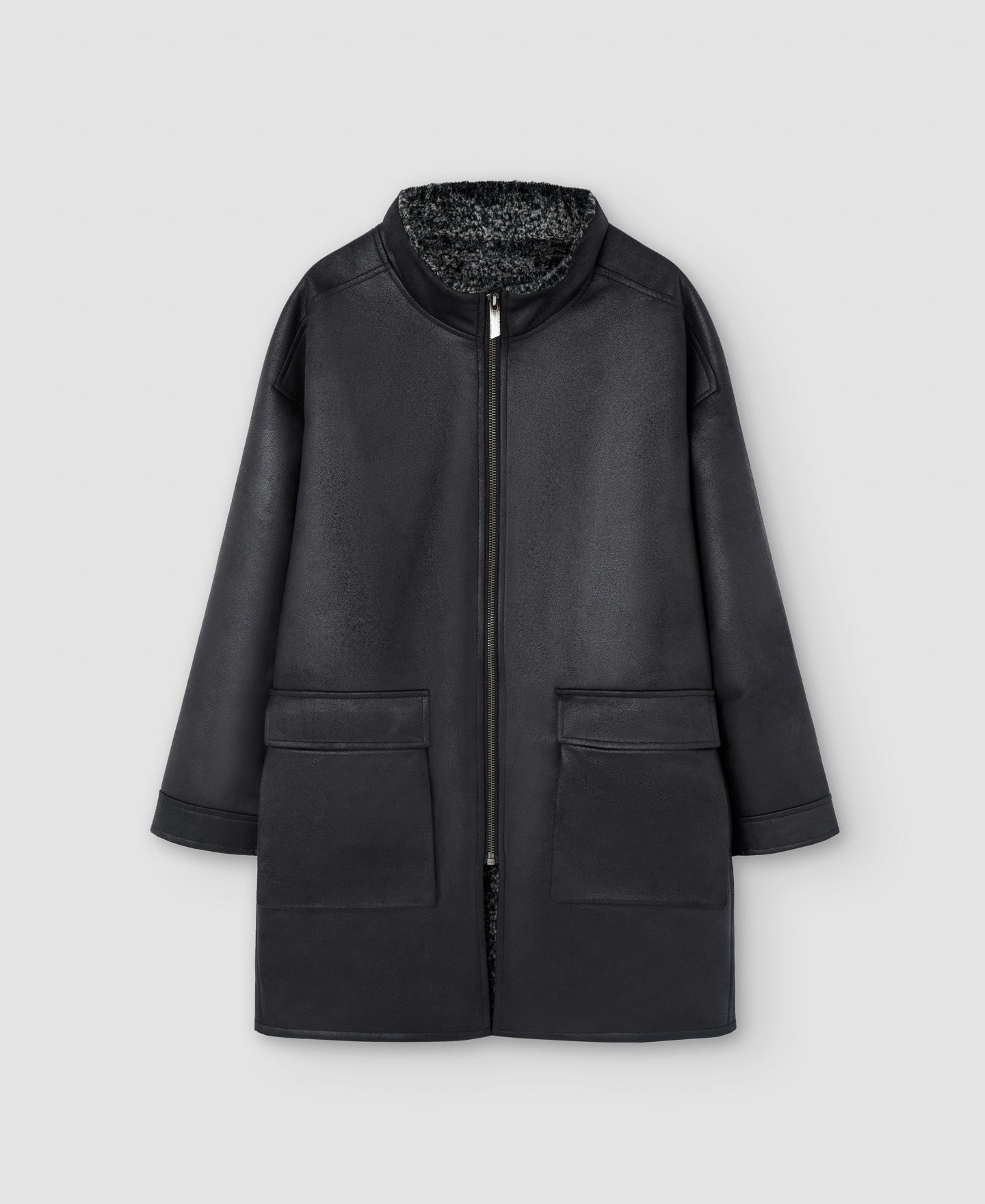 Men Ecoleather | Black Coat by Spanish designer Adolfo Dominguez