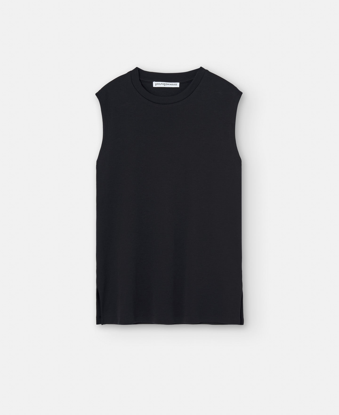 Women T-Shirt (Short Sleeve) | Black Cotton Crew Neck T-Shirt by Spanish designer Adolfo Dominguez