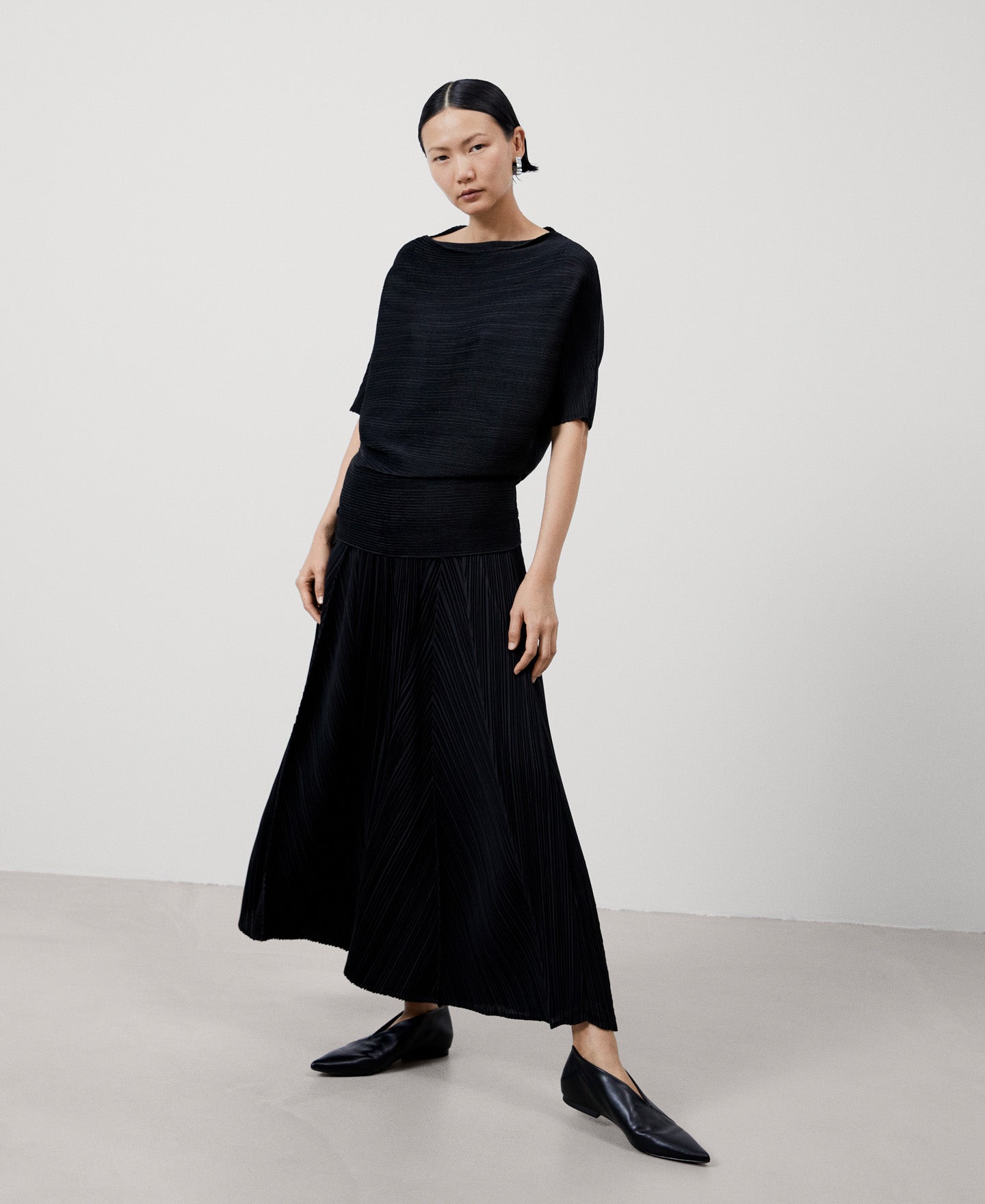 Women Shirt | Black Crinkle Bat Sleeve Sweater by Spanish designer Adolfo Dominguez