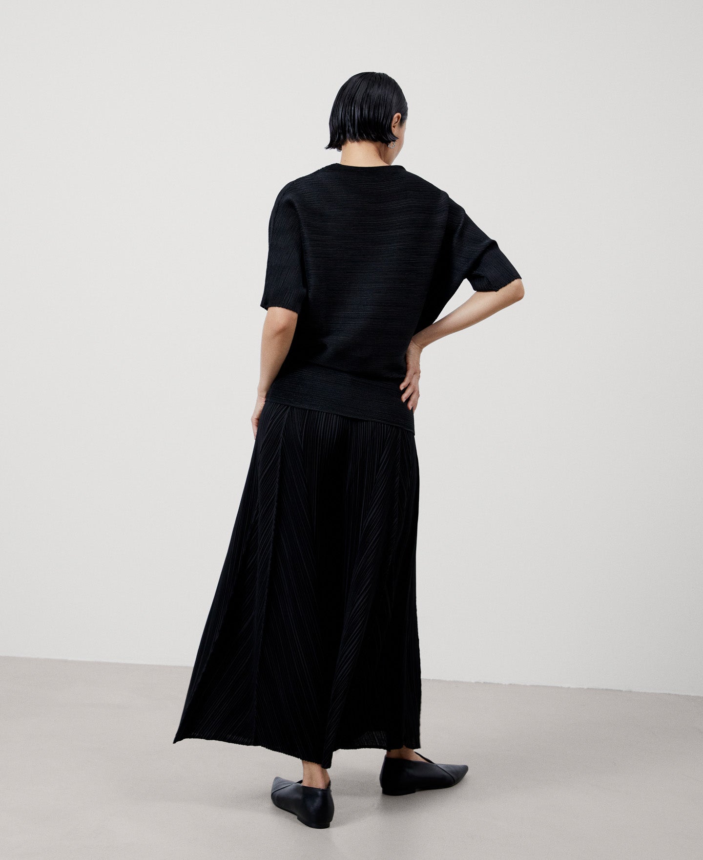 Women Shirt | Black Crinkle Bat Sleeve Sweater by Spanish designer Adolfo Dominguez