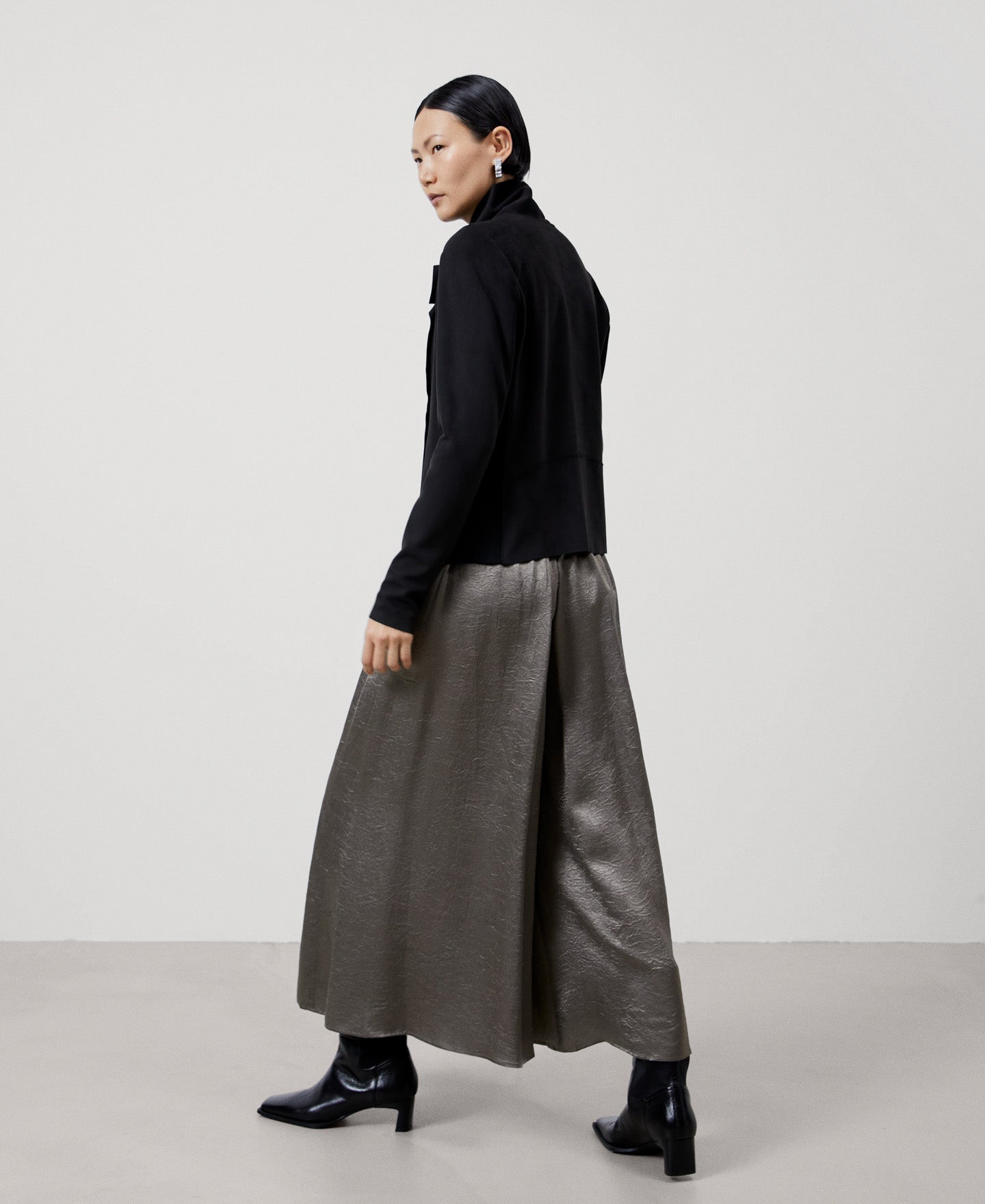 Women Ecoleather | Black Draped Collar Biker Jacket by Spanish designer Adolfo Dominguez