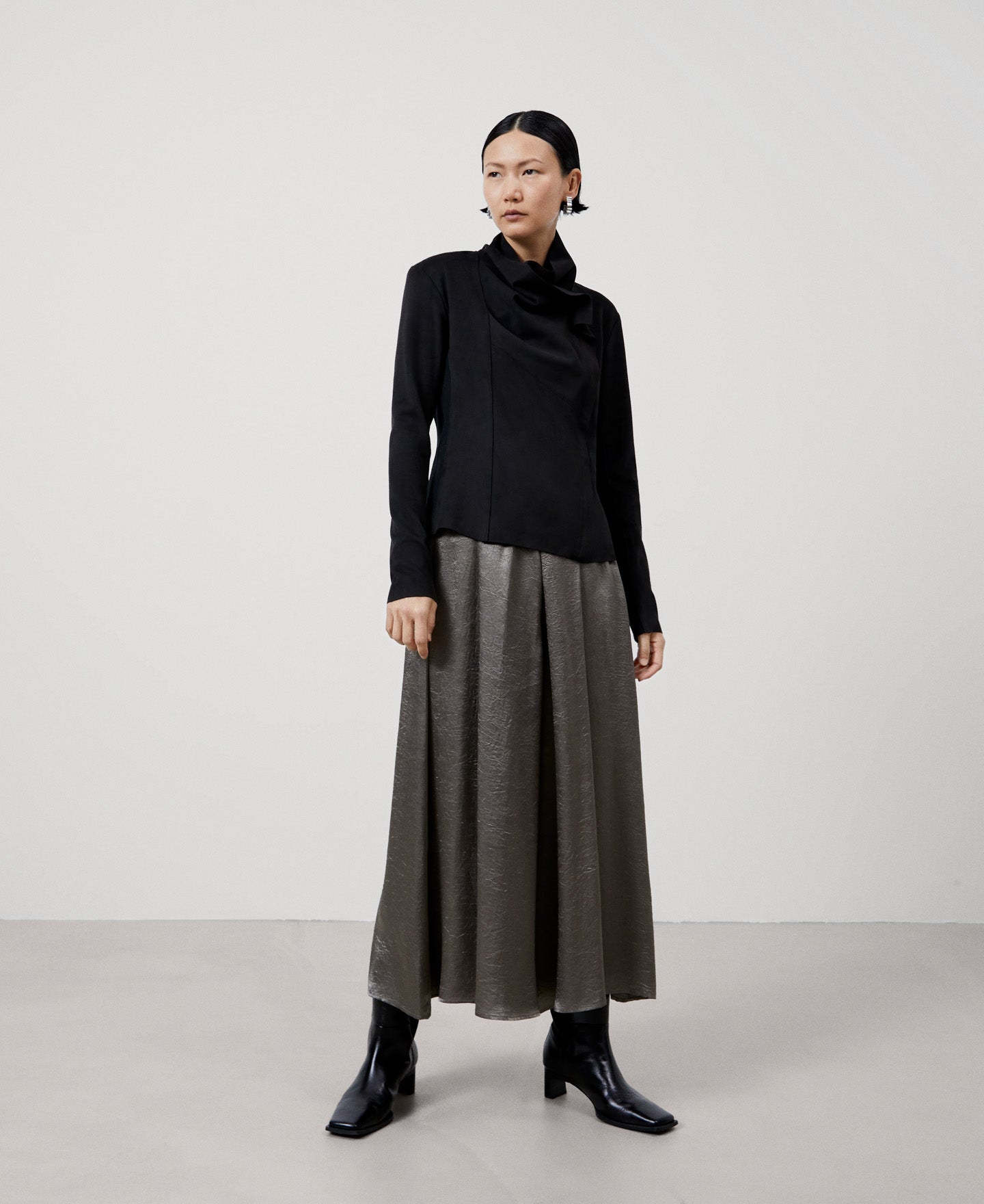 Women Ecoleather | Black Draped Collar Biker Jacket by Spanish designer Adolfo Dominguez