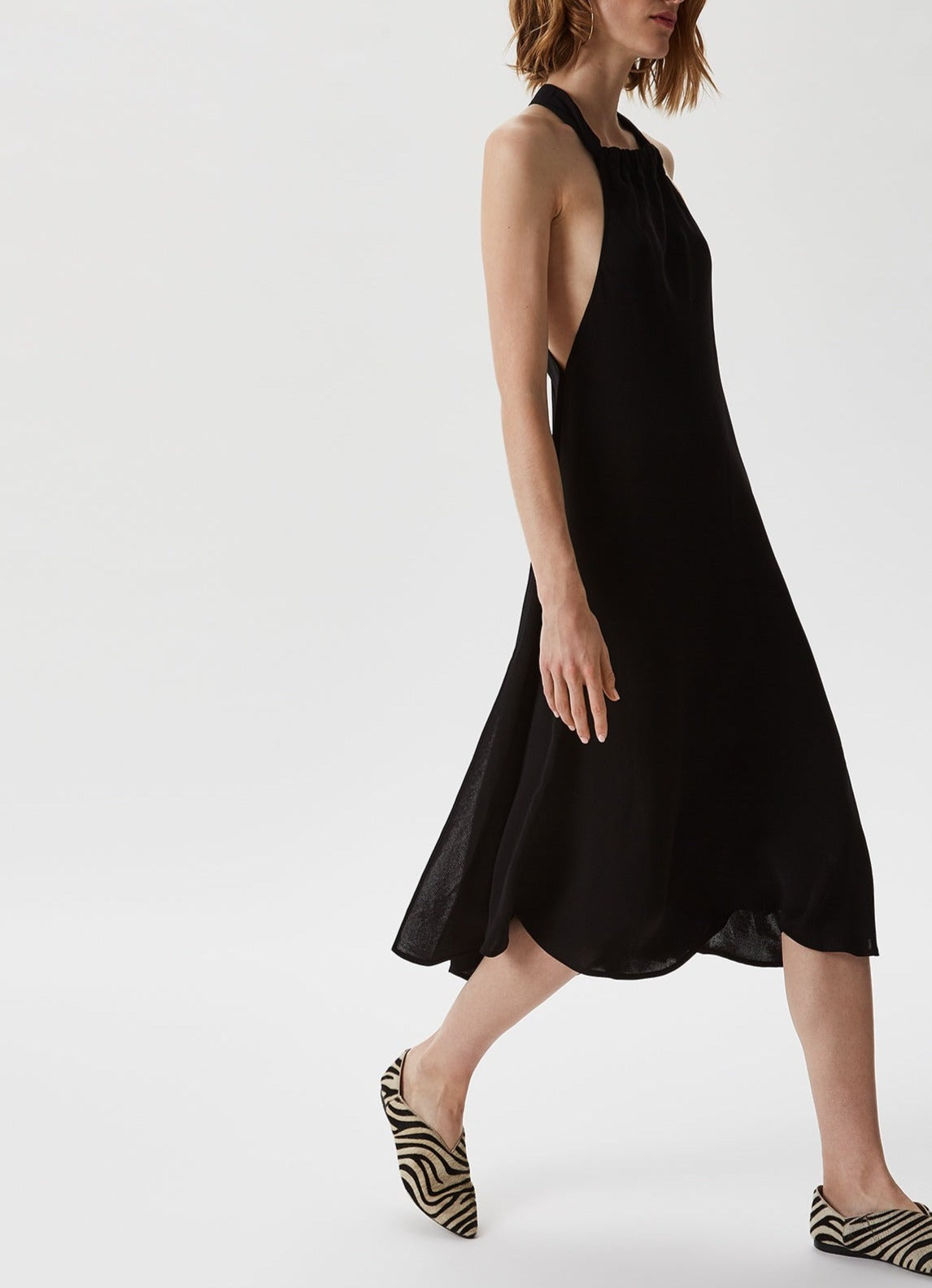 Women Dress | Black Fluid Dress With Halter Neckline by Spanish designer Adolfo Dominguez