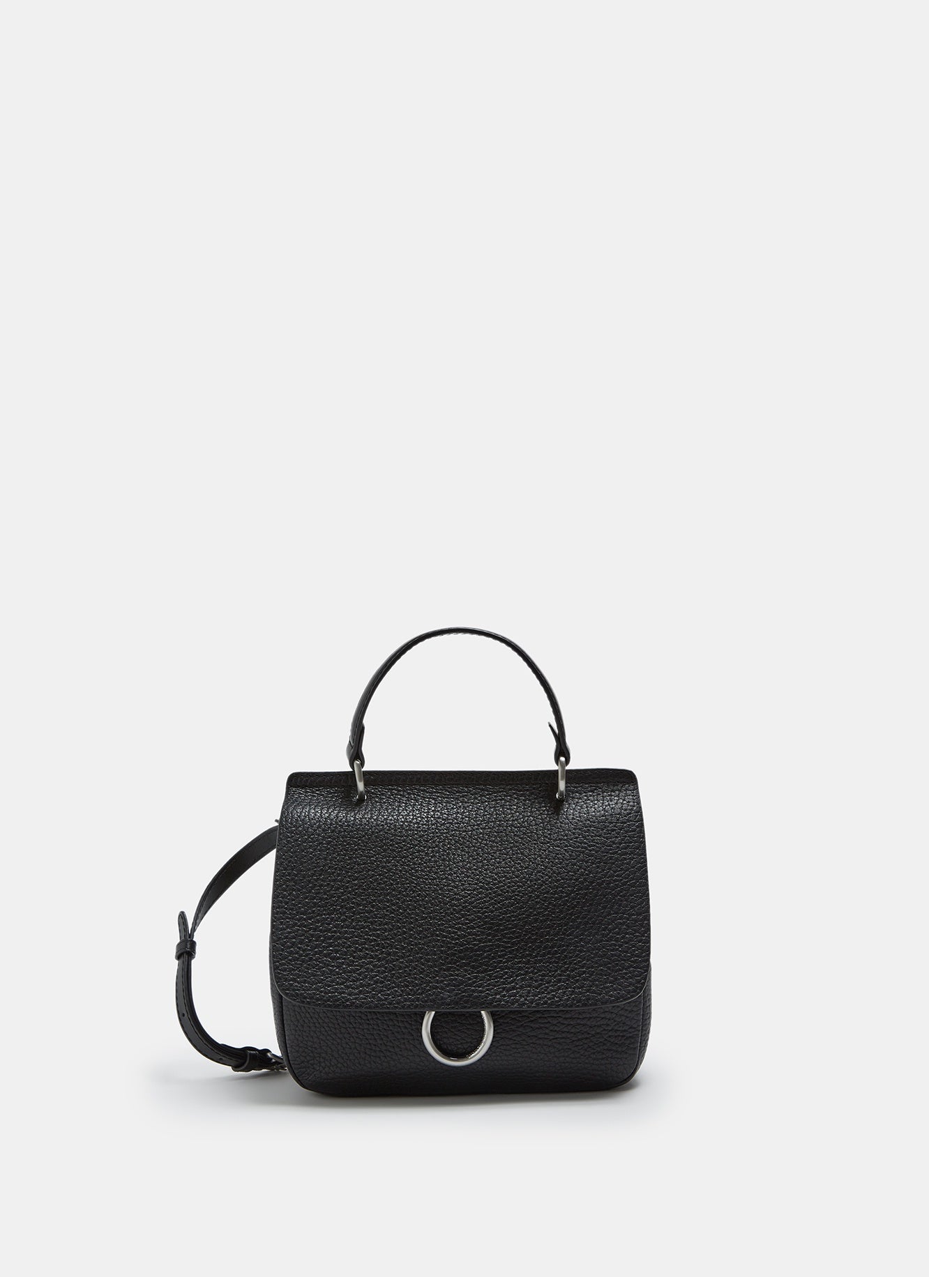 Women Leather Bag | Black Granulated Leather Crossbody by Spanish designer Adolfo Dominguez