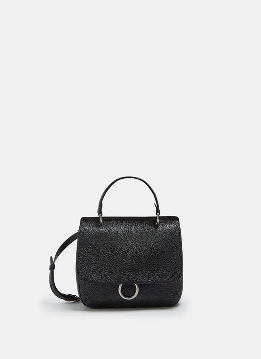 Women Leather Bag | Black Granulated Leather Crossbody by Spanish designer Adolfo Dominguez