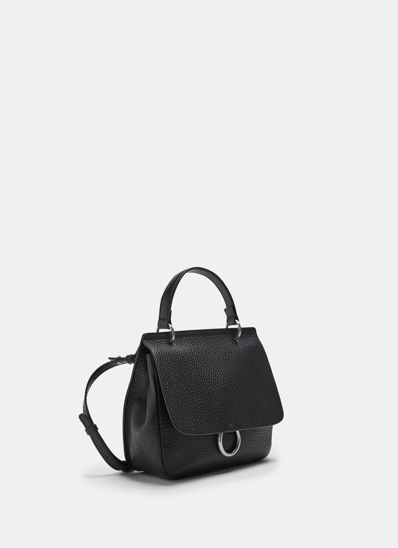 Women Leather Bag | Black Granulated Leather Crossbody by Spanish designer Adolfo Dominguez