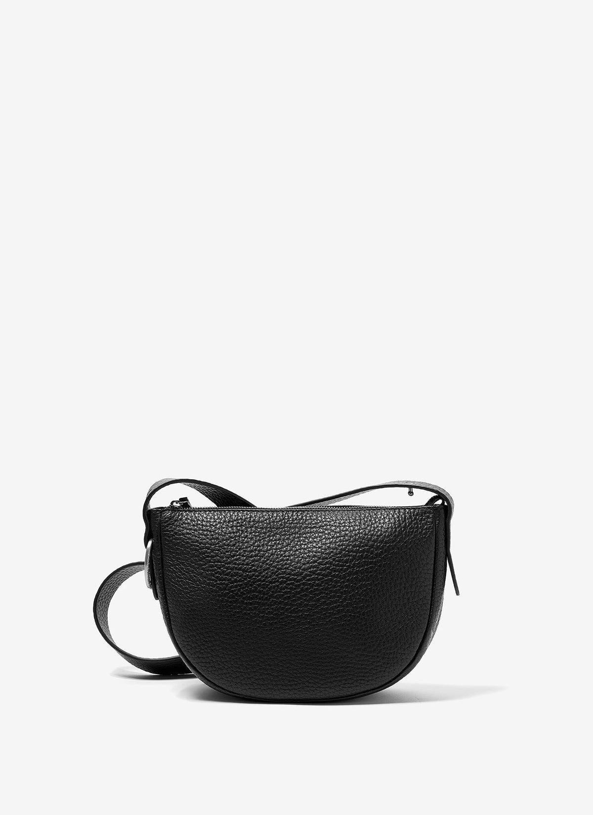 Women Leather Bag | Black Granulated Leather Xl Crossbody Bag by Spanish designer Adolfo Dominguez