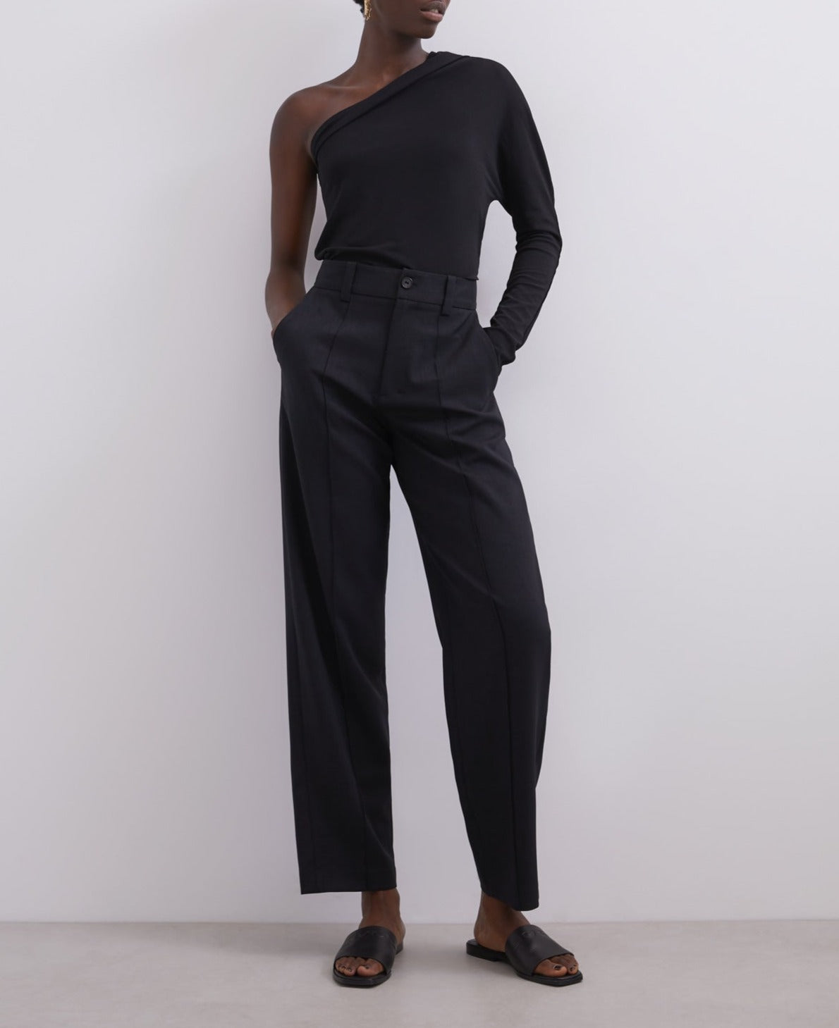 Women Trousers | Black High-Waisted Tailored Trousers by Spanish designer Adolfo Dominguez