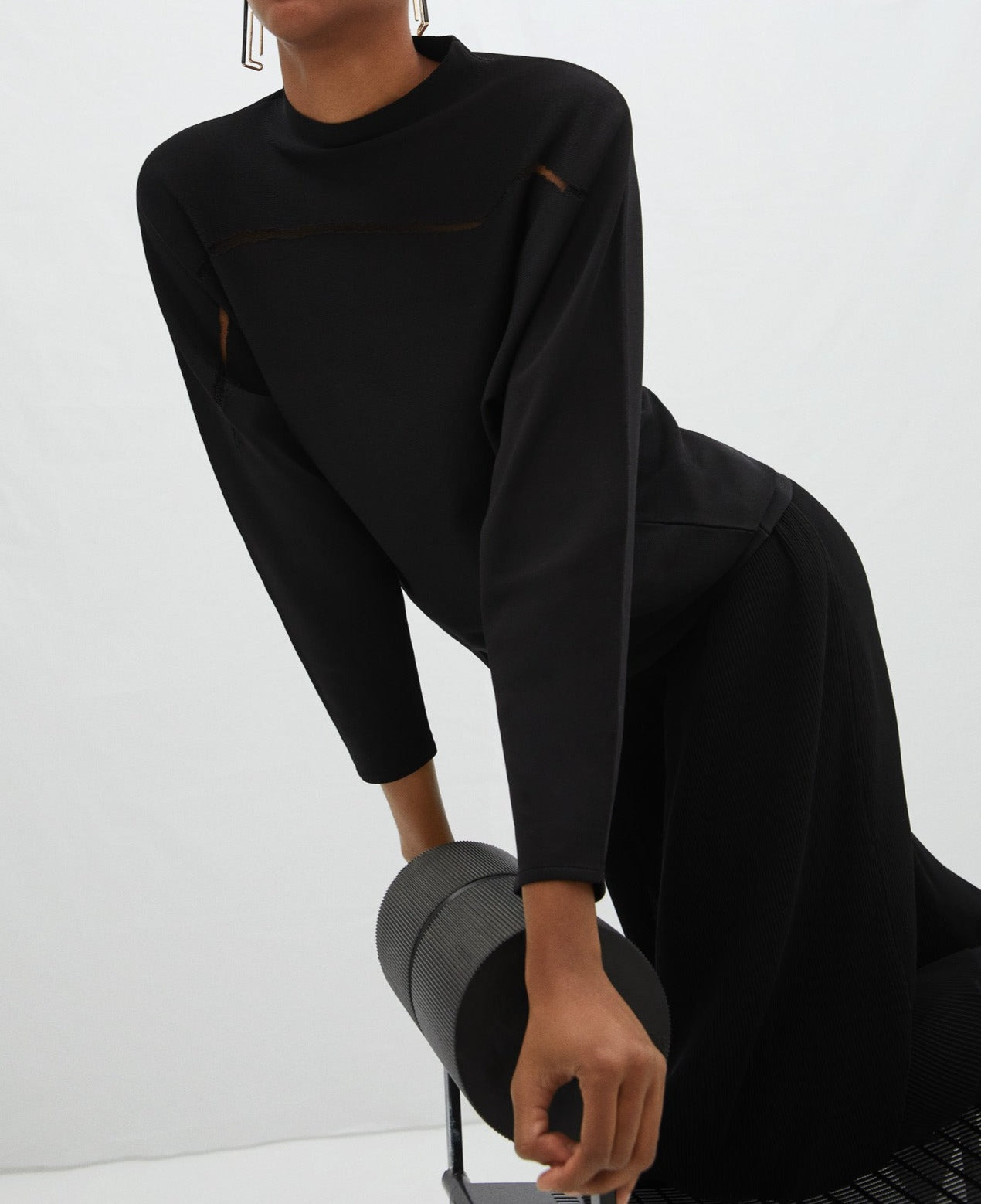Women Jersey | Black Japanese Sleeve Crack Sweater by Spanish designer Adolfo Dominguez
