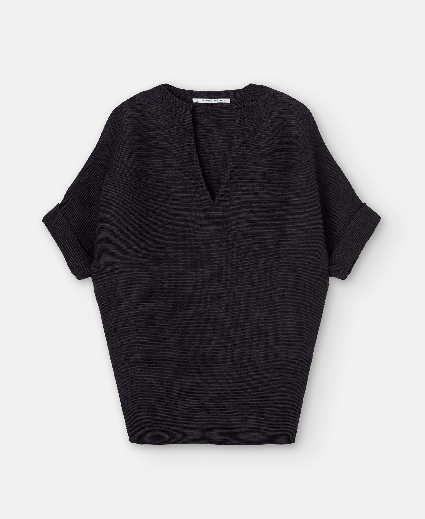 Women Shirt | Black Japanese Sleeve Crinkle Sweatshirt by Spanish designer Adolfo Dominguez