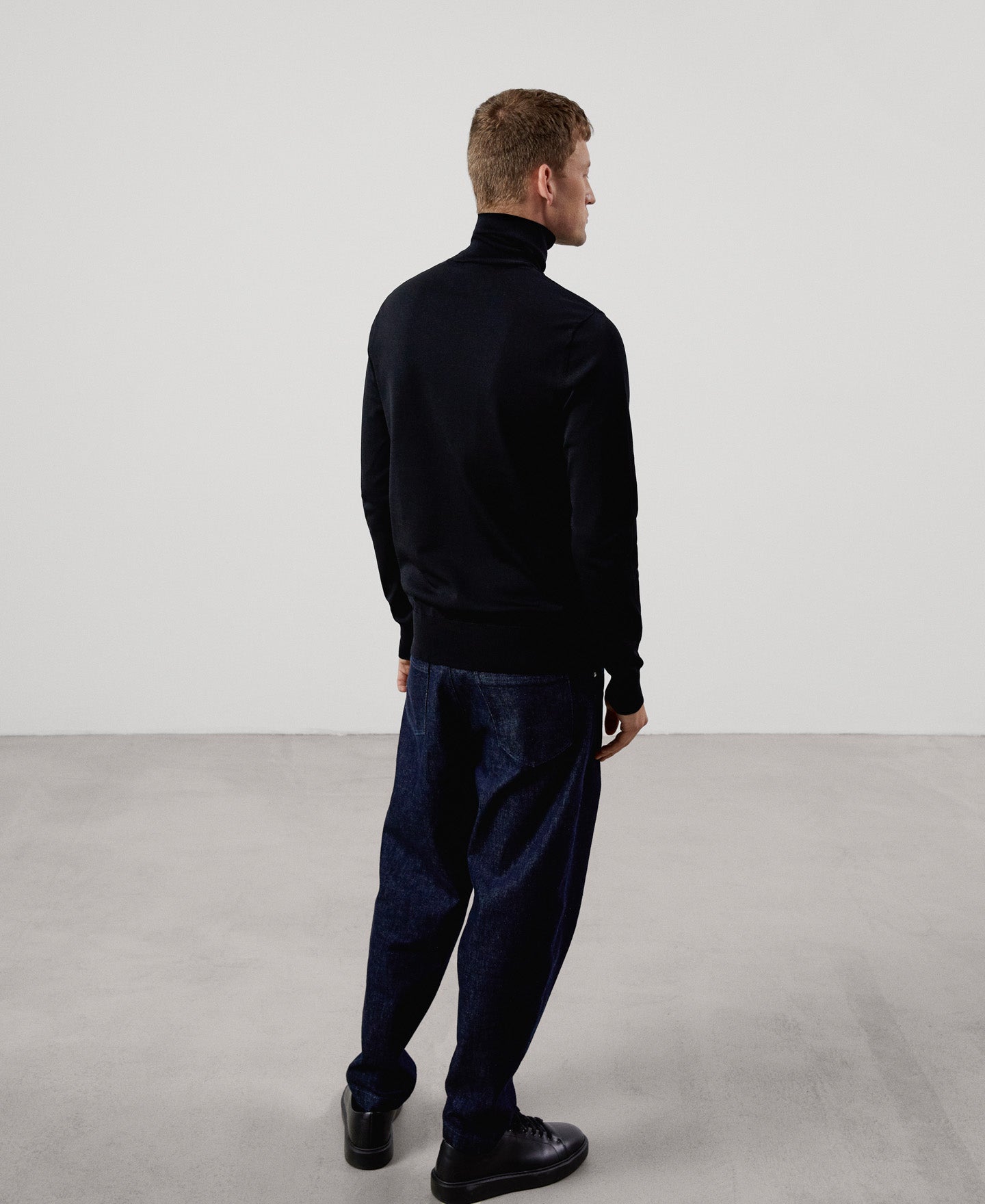 Men Jersey | Black Knitted Turtleneck Sweater by Spanish designer Adolfo Dominguez