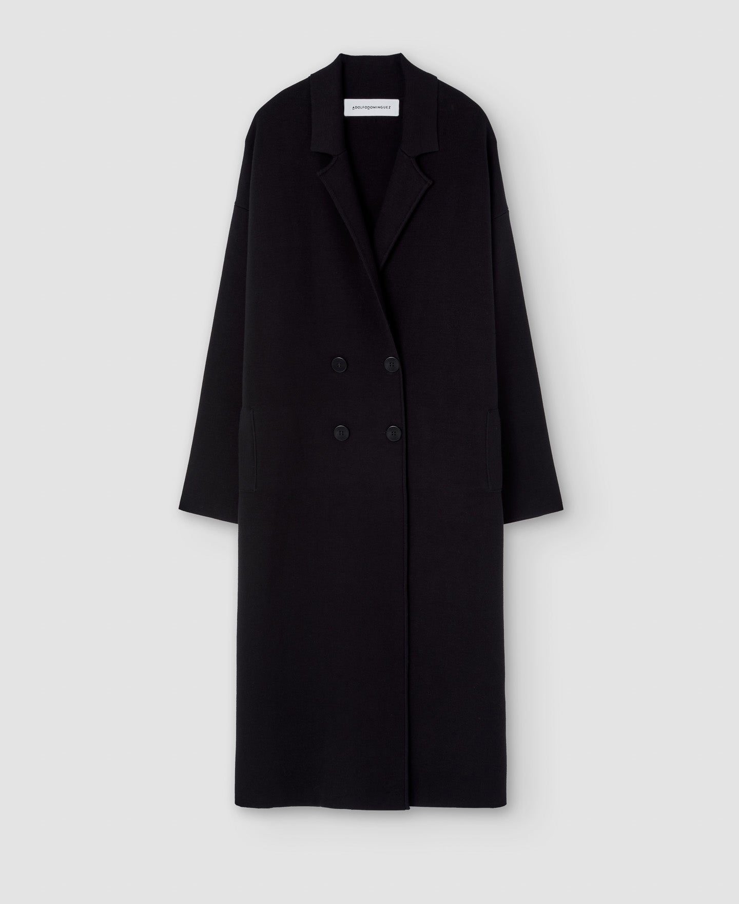 Women Coat | Black Lapel Knitted Coat by Spanish designer Adolfo Dominguez