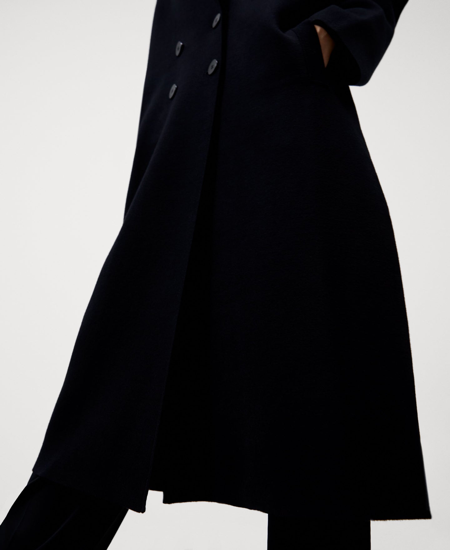 Women Coat | Black Lapel Knitted Coat by Spanish designer Adolfo Dominguez