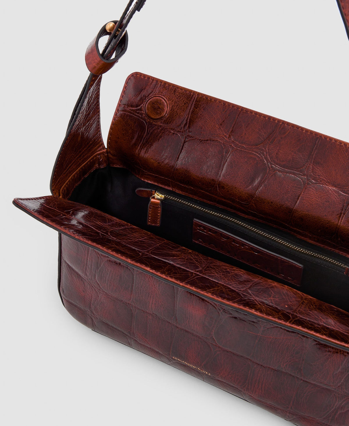 Women Leather Bag | Black Leather Baguette Bag by Spanish designer Adolfo Dominguez