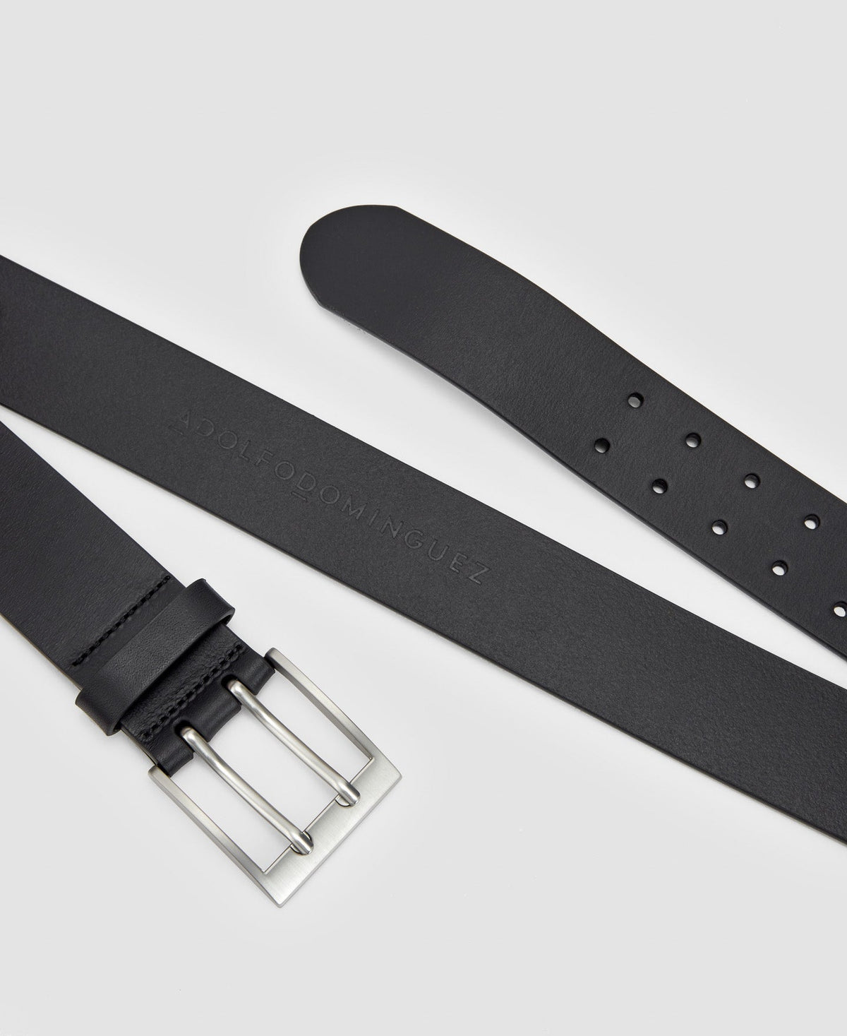 Men Belt | Black Leather Belt Double Pin Buckle by Spanish designer Adolfo Dominguez