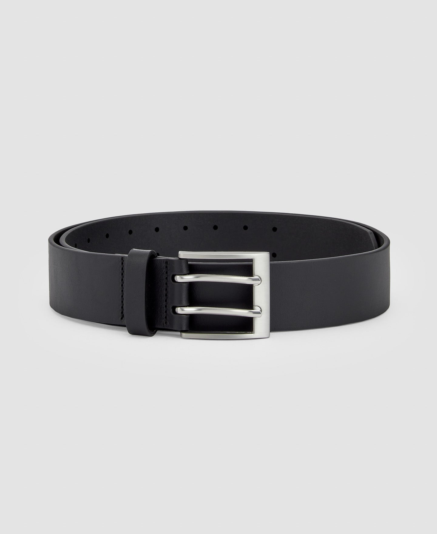 Men Belt | Black Leather Belt Double Pin Buckle by Spanish designer Adolfo Dominguez