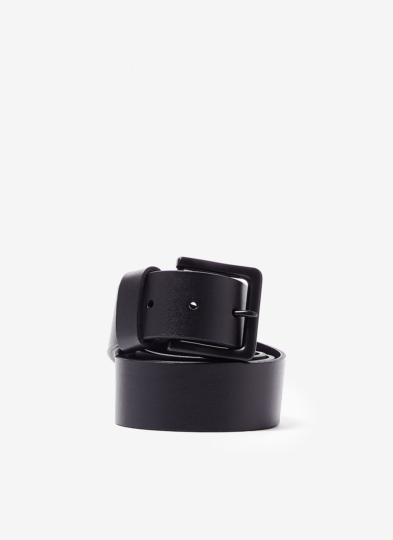 Men Belt | Black Leather Belt With Squared Metal Buckle by Spanish designer Adolfo Dominguez
